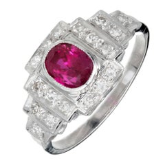 Art Deco GIA Certified 1.04 Carat Natural Ruby Diamond Platinum Engagement Ring