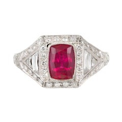 GIA Certified 1.33 Carat Art Deco Natural Ruby Diamond Platinum Cocktail Ring