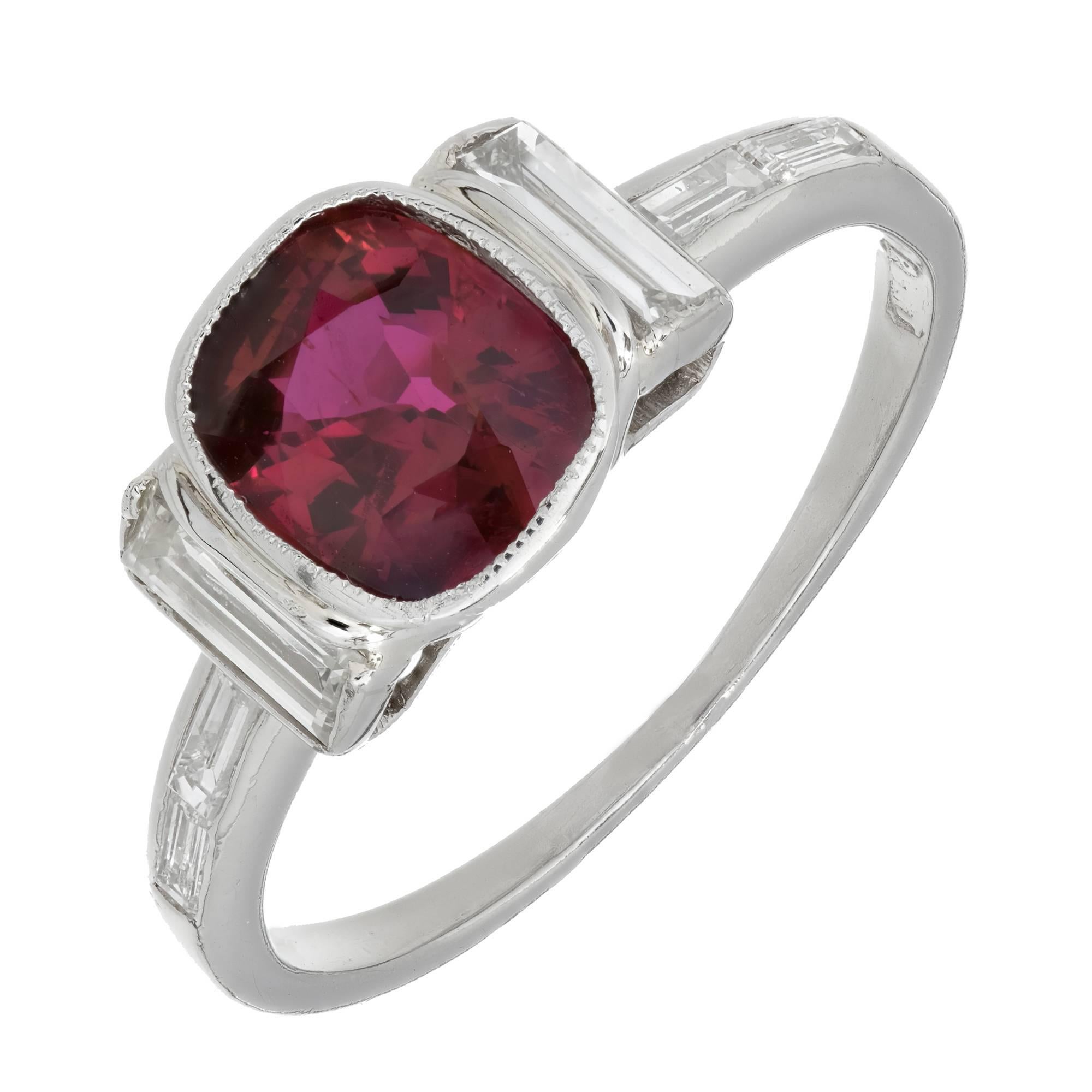 GIA Certified 1.66 Carat Art Deco Ruby White Diamond Platinum Engagement Ring For Sale