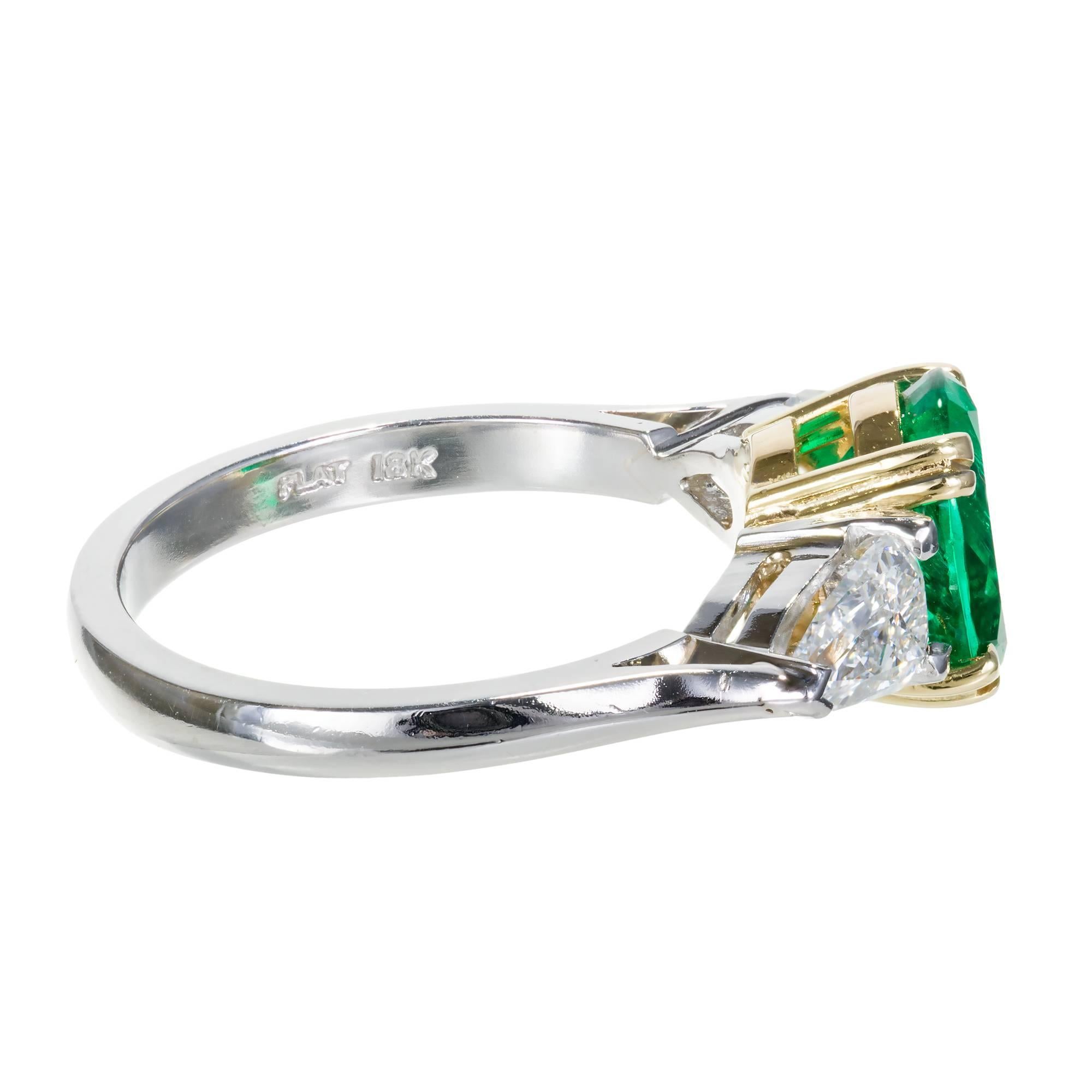 Modern Peter Suchy 1.97 Carat Colombian Emerald Diamond Gold Platinum Engagement Ring For Sale