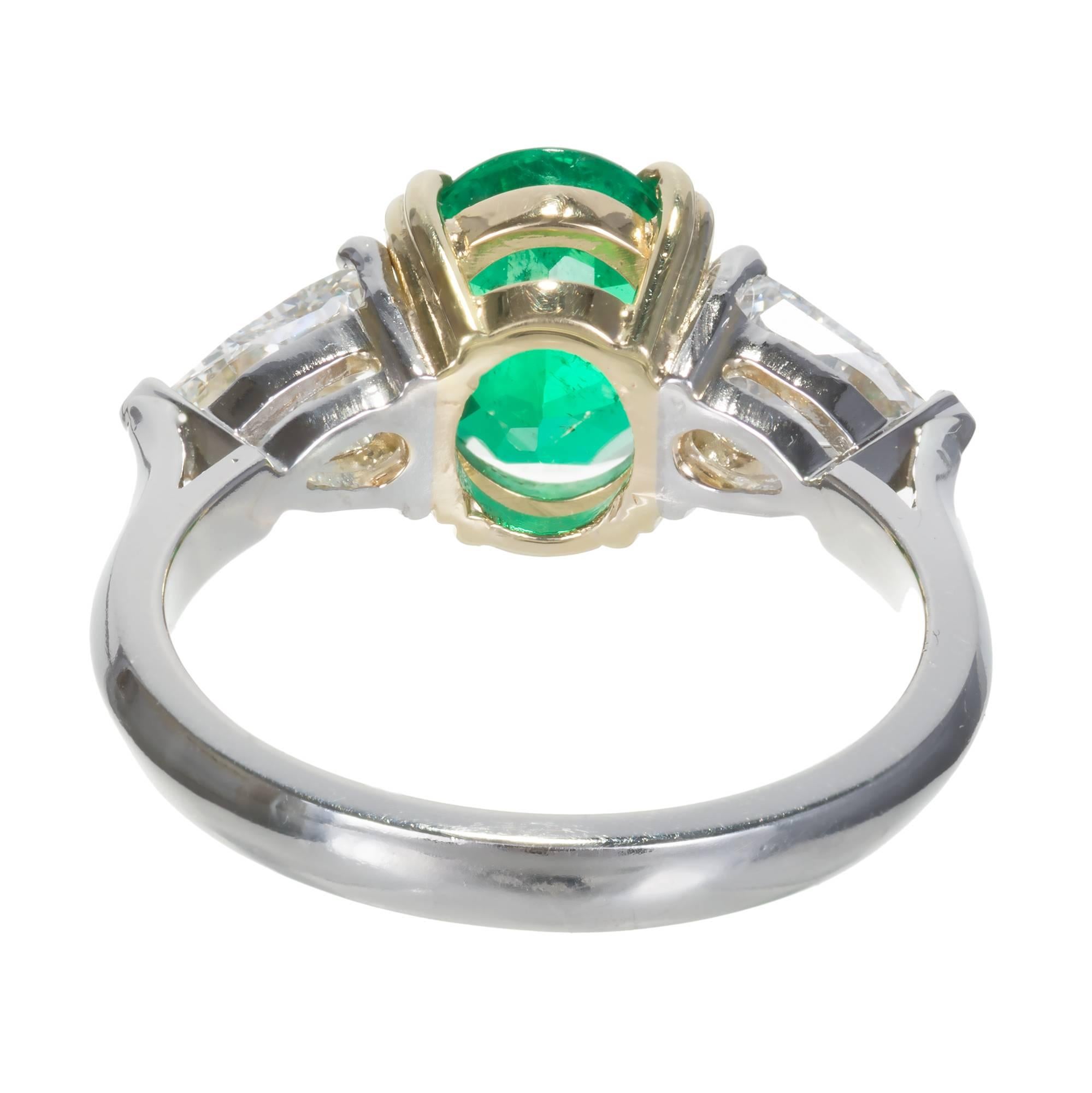 Oval Cut Peter Suchy 1.97 Carat Colombian Emerald Diamond Gold Platinum Engagement Ring For Sale
