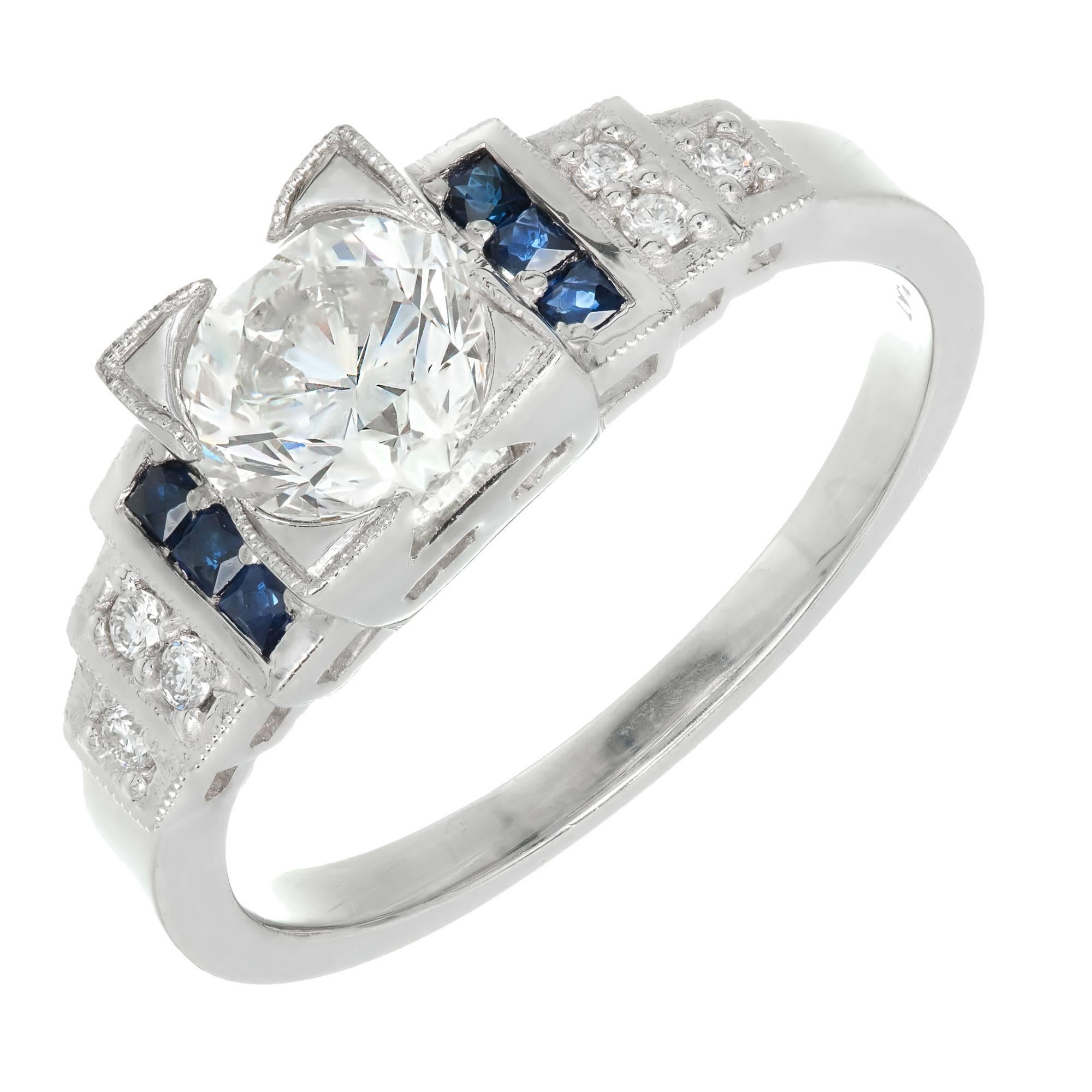 Peter Suchy GIA Certified 1.00 Carat Sapphire Diamond Platinum Engagement Ring