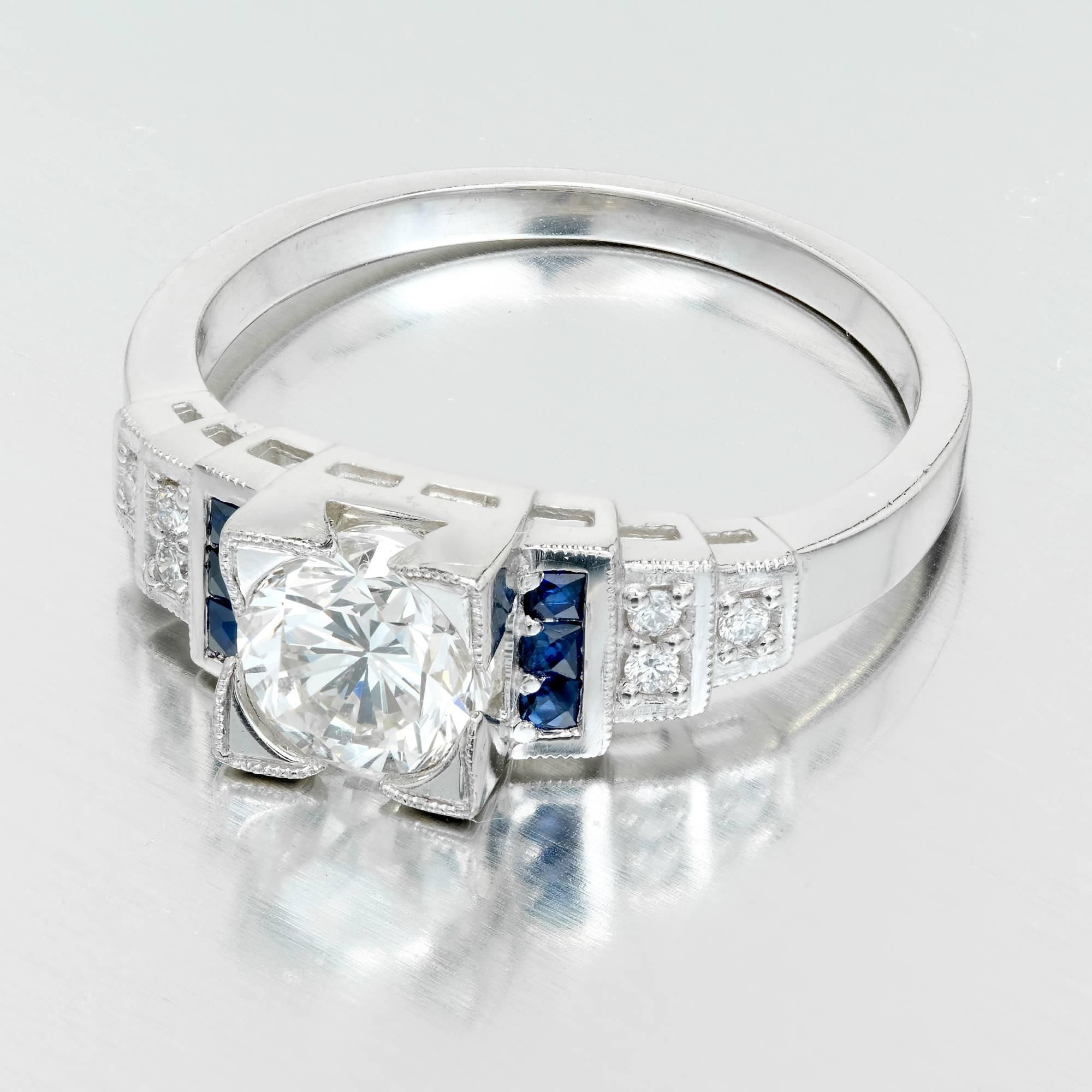 Bague de fiançailles Peter Suchy en platine avec diamants et saphir certifié GIA de 1,00 carat Bon état - En vente à Stamford, CT