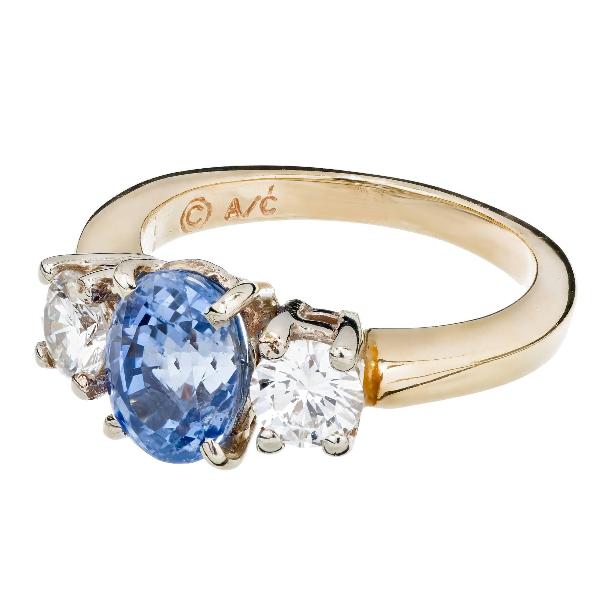 2.14 Carat Oval Natural Blue Sapphire Diamond Gold Engagement Ring 3