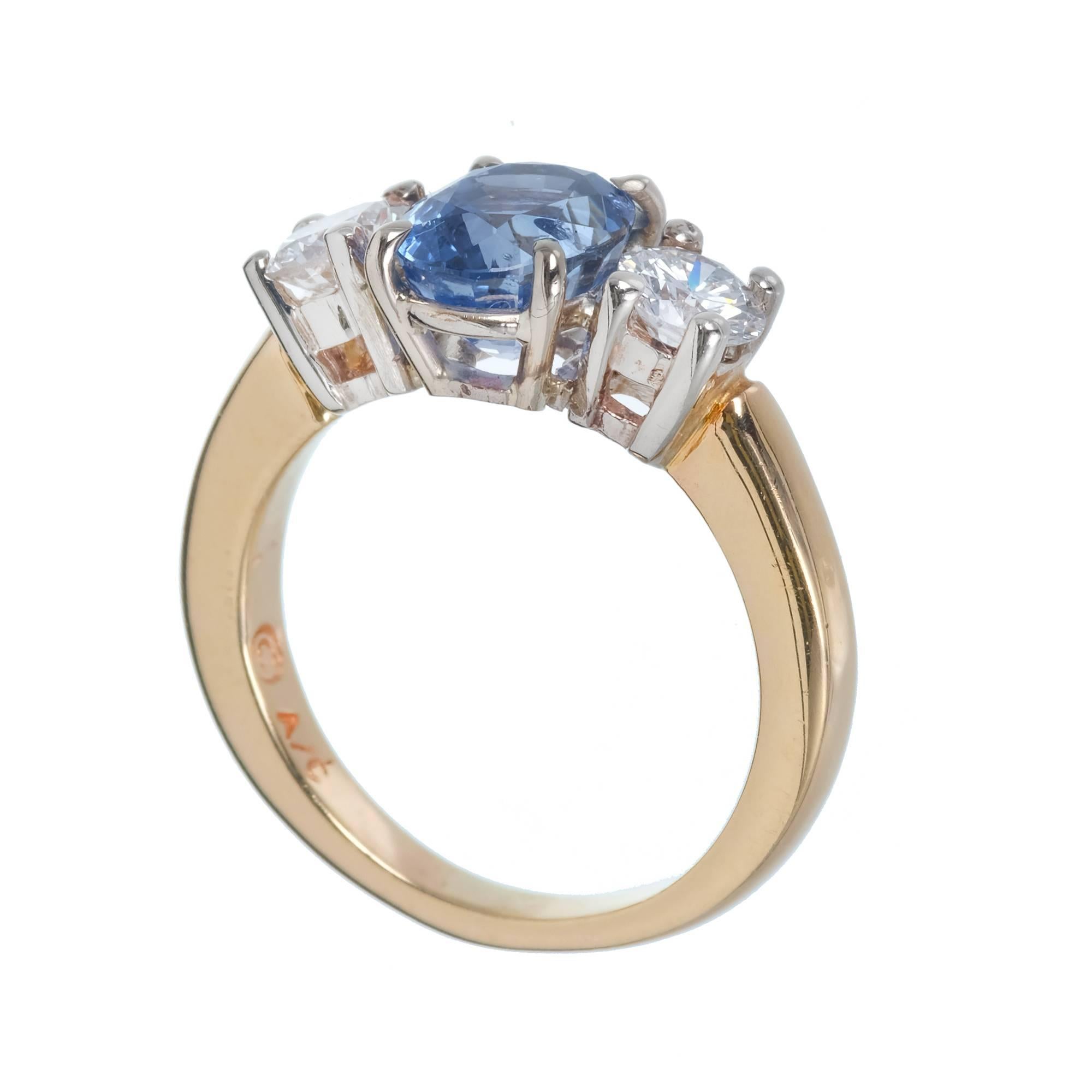 2.14 Carat Oval Natural Blue Sapphire Diamond Gold Engagement Ring 5