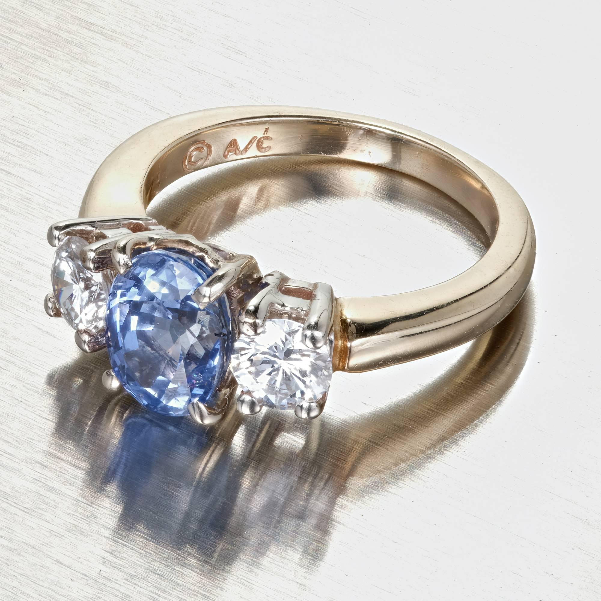 Women's 2.14 Carat Oval Natural Blue Sapphire Diamond Gold Engagement Ring
