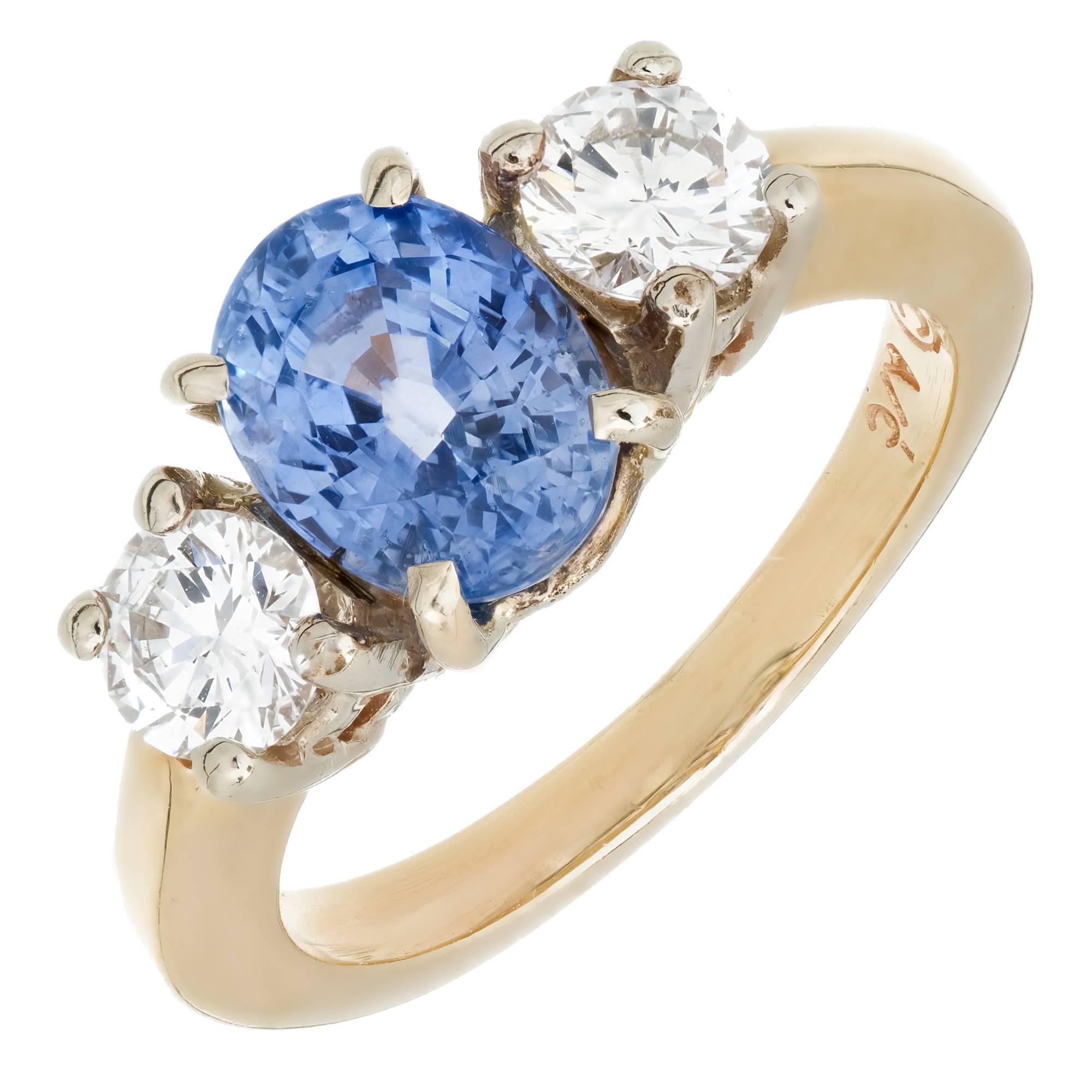 2.14 Carat Oval Natural Blue Sapphire Diamond Gold Engagement Ring