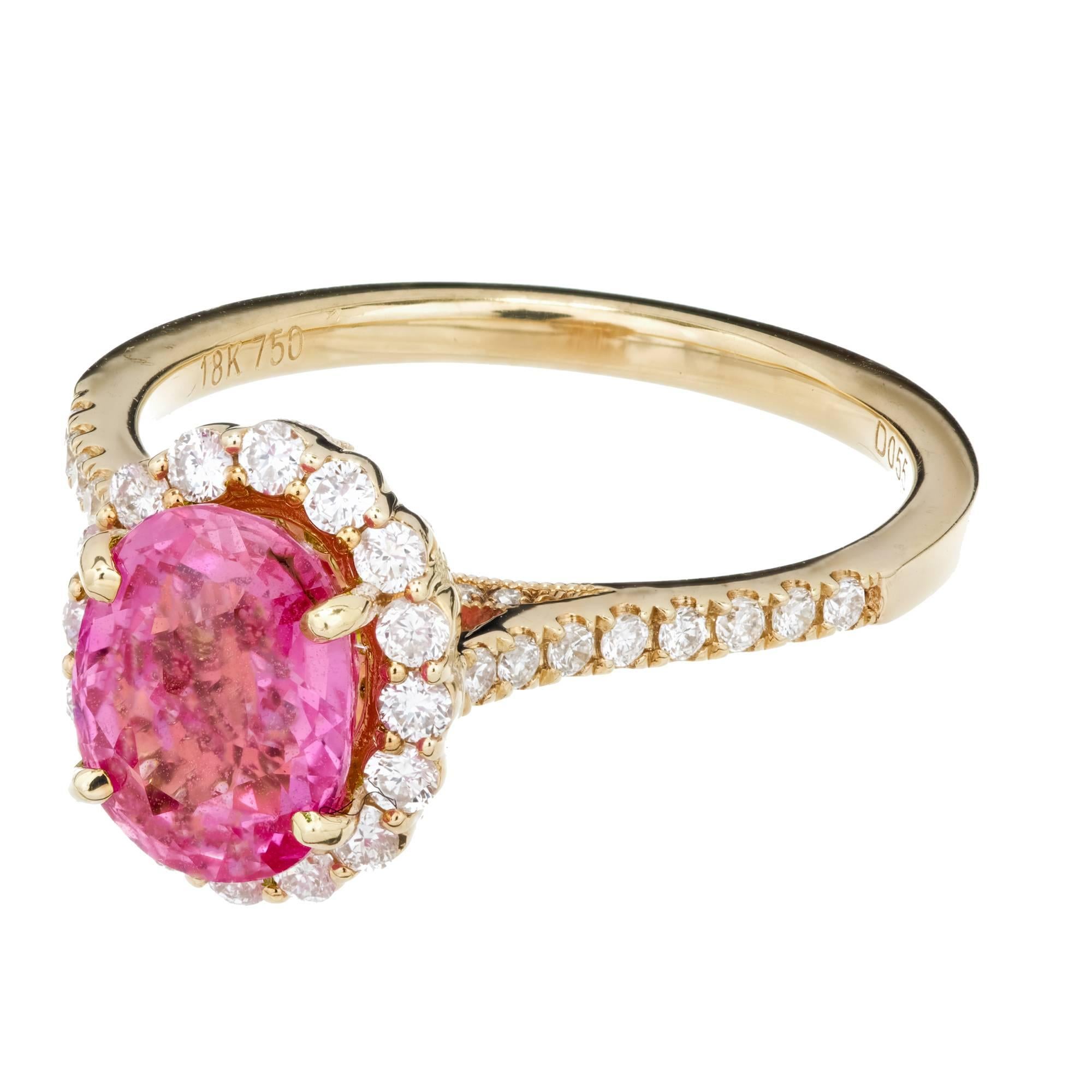 Women's GIA Certified 2.41 Carat Pink Sapphire White Diamond Halo Gold Engagement Ring For Sale