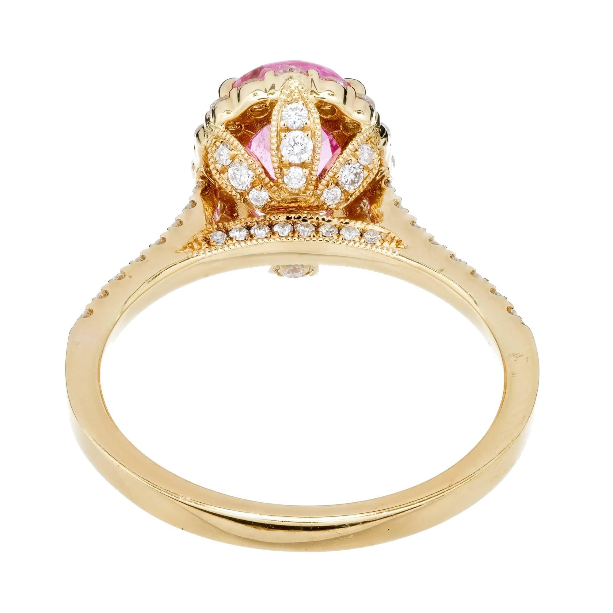 GIA Certified 2.41 Carat Pink Sapphire White Diamond Halo Gold Engagement Ring For Sale 4