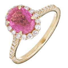 GIA Certified 2.41 Carat Pink Sapphire White Diamond Halo Gold Engagement Ring