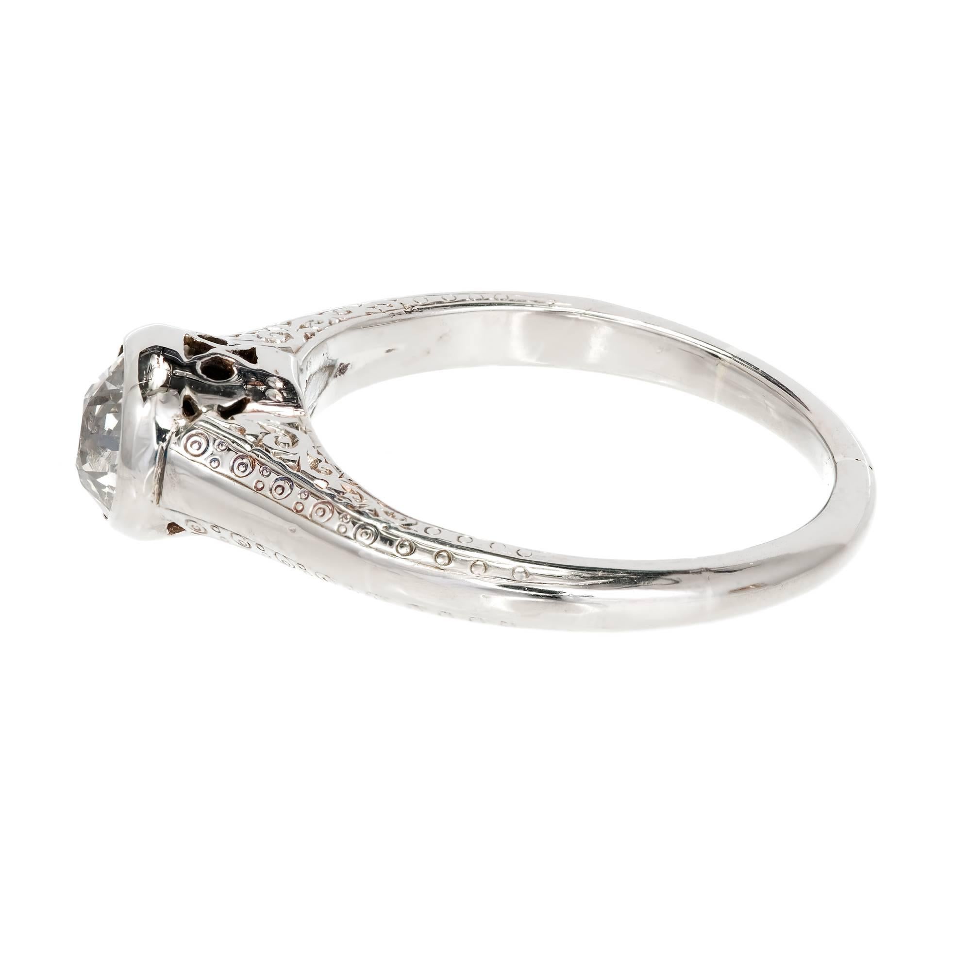 Women's EGL Certified .80 Carat Art Deco Old European Cut Diamond Gold Engagement Ring