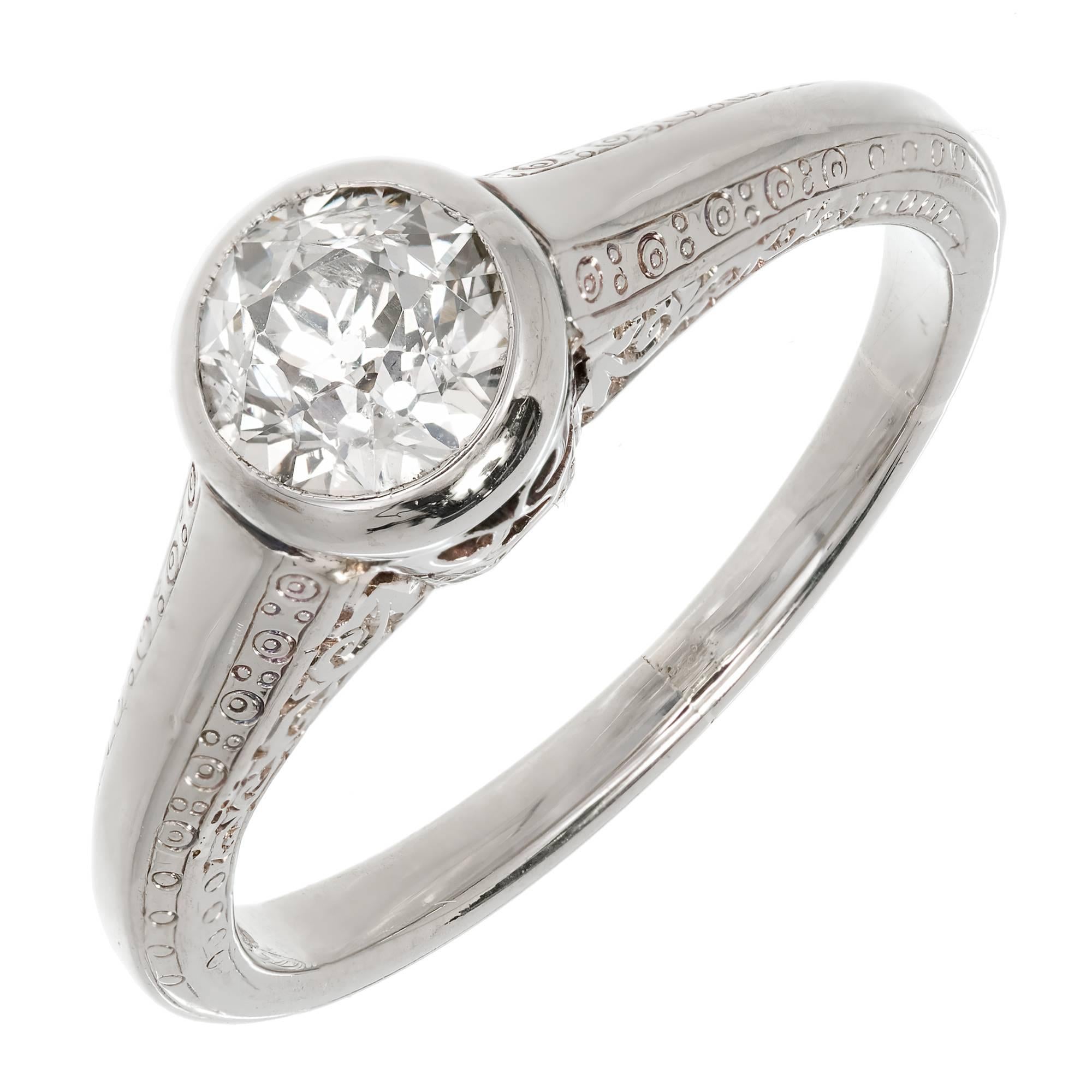 EGL Certified .80 Carat Art Deco Old European Cut Diamond Gold Engagement Ring