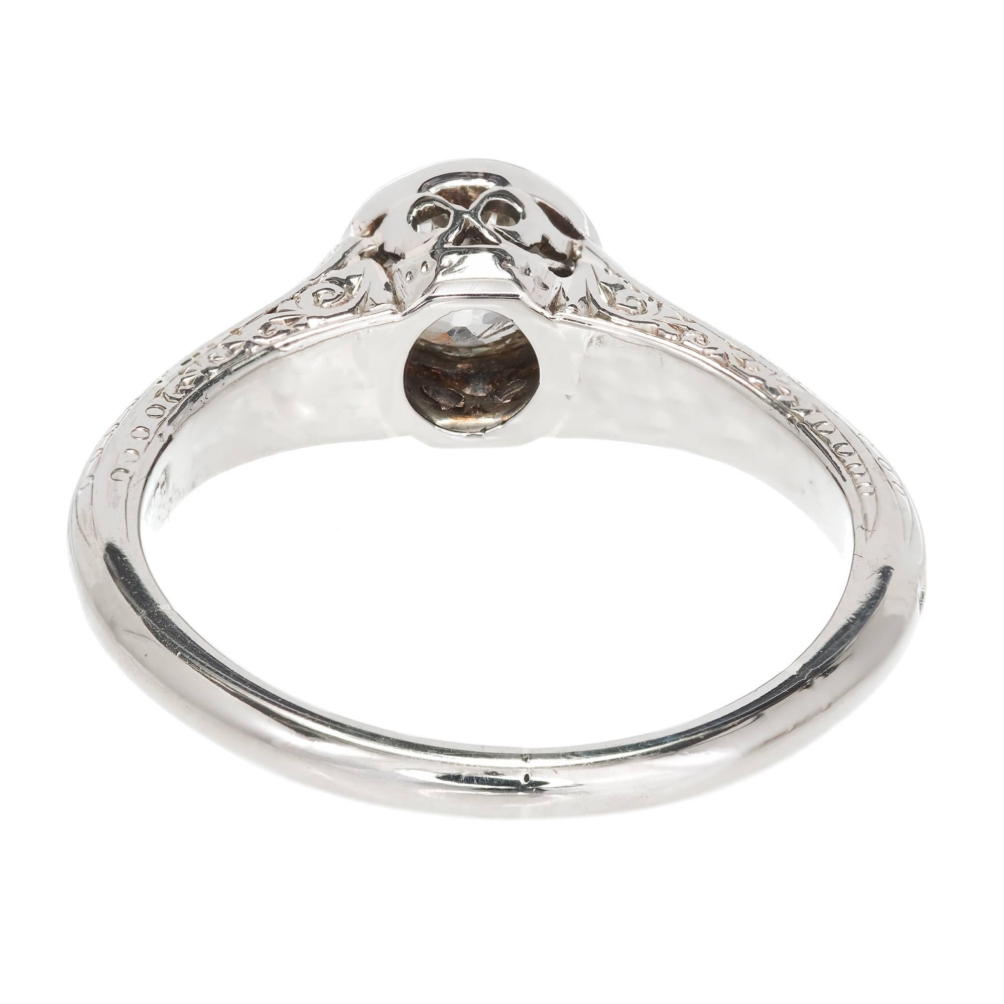 EGL Certified .80 Carat Art Deco Old European Cut Diamond Gold Engagement Ring 4