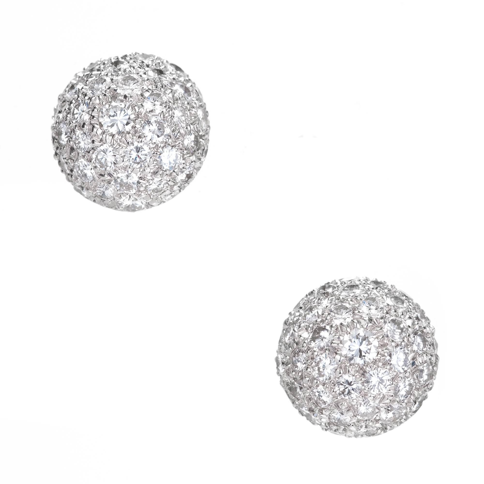 2.75 Carat Diamond Domed Pave White Gold Earrings In Good Condition In Stamford, CT