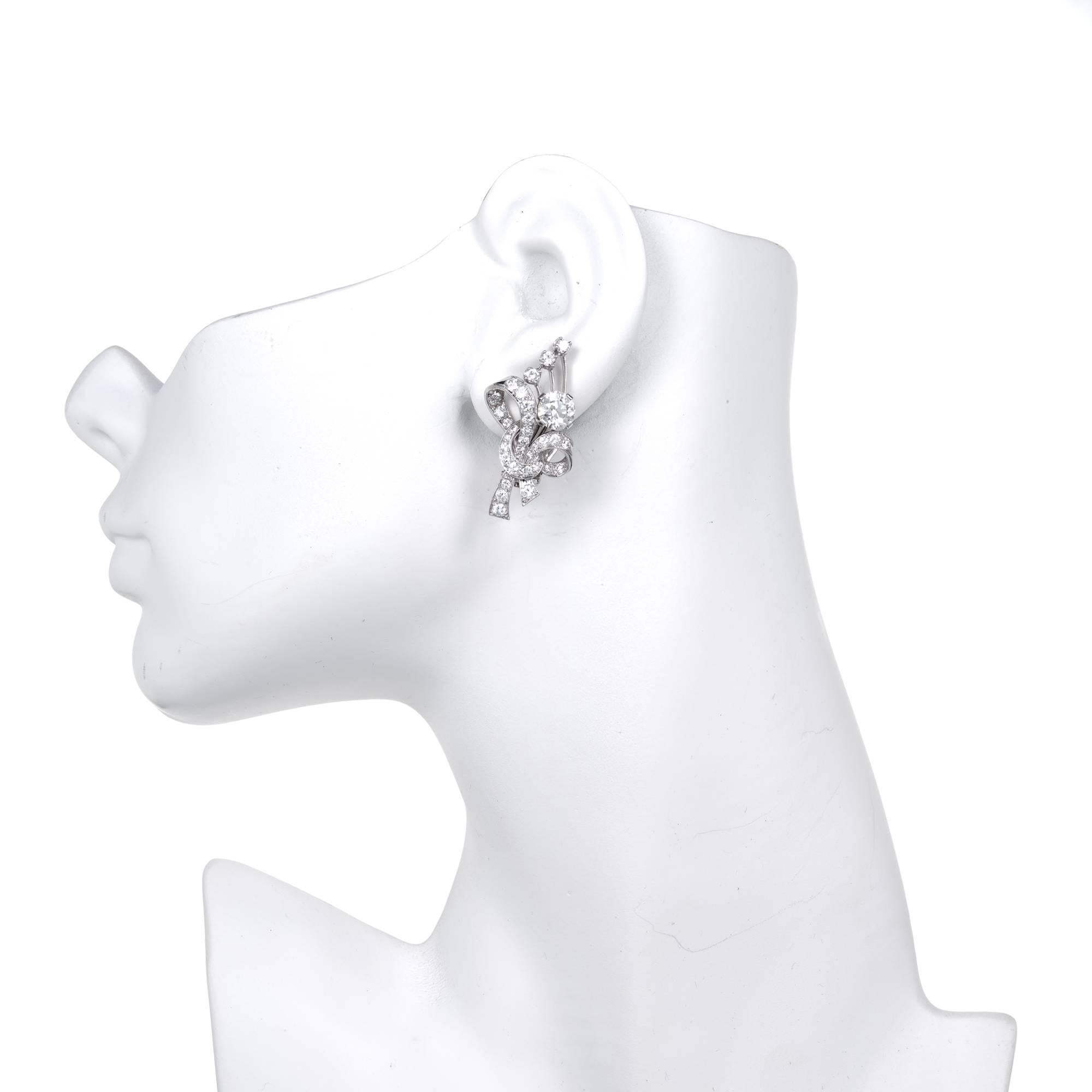 Old European Cut EGL Certified 3.95 Carat White Diamond Platinum Flower Earrings