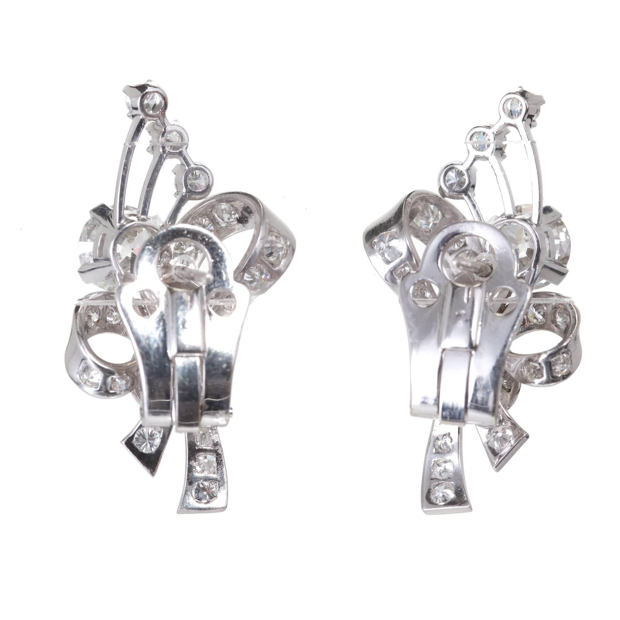 EGL Certified 3.95 Carat White Diamond Platinum Flower Earrings In Good Condition In Stamford, CT