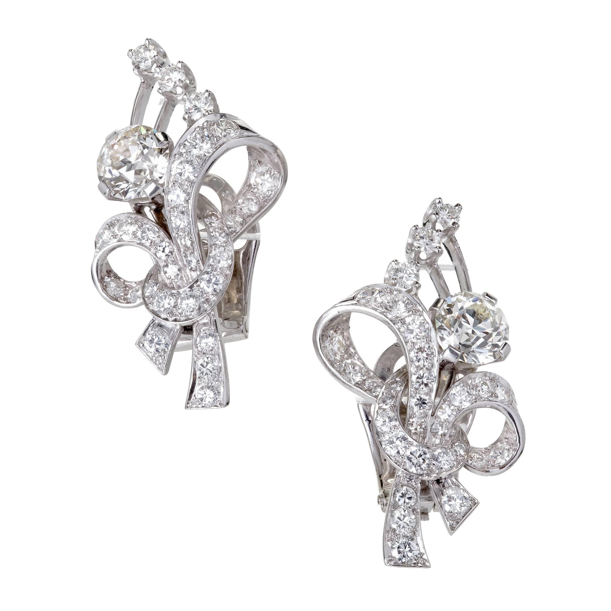 EGL Certified 3.95 Carat White Diamond Platinum Flower Earrings