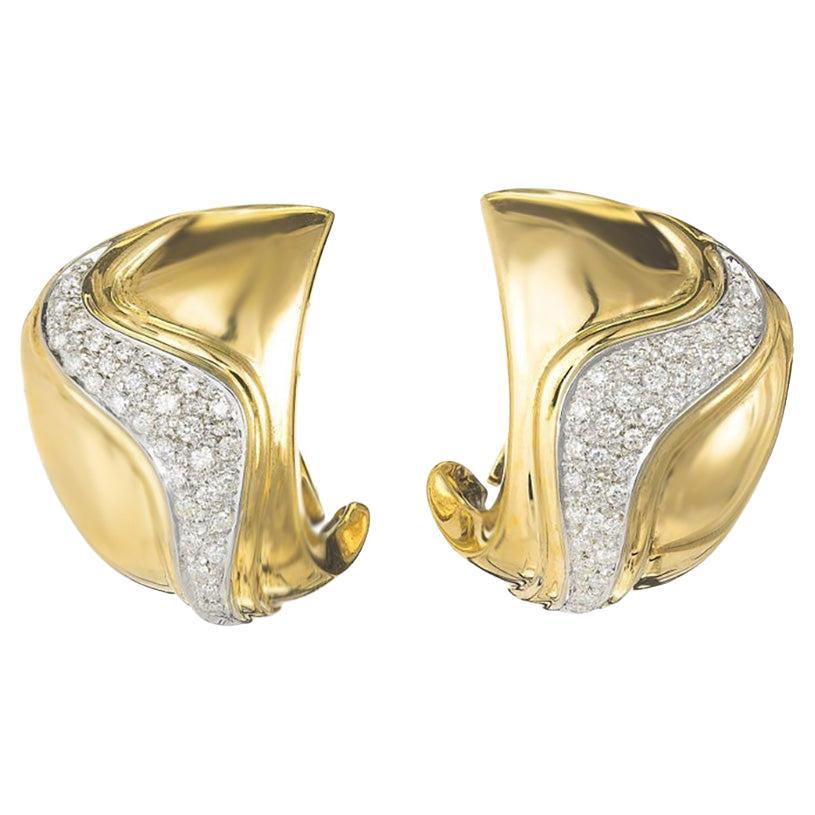 Boucles d'oreilles tourbillon en or jaune avec diamants de 1,00 carat
