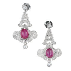 Edwardian 1.50 Carat Star Ruby Diamond Platinum Dangle Chandelier Earrings