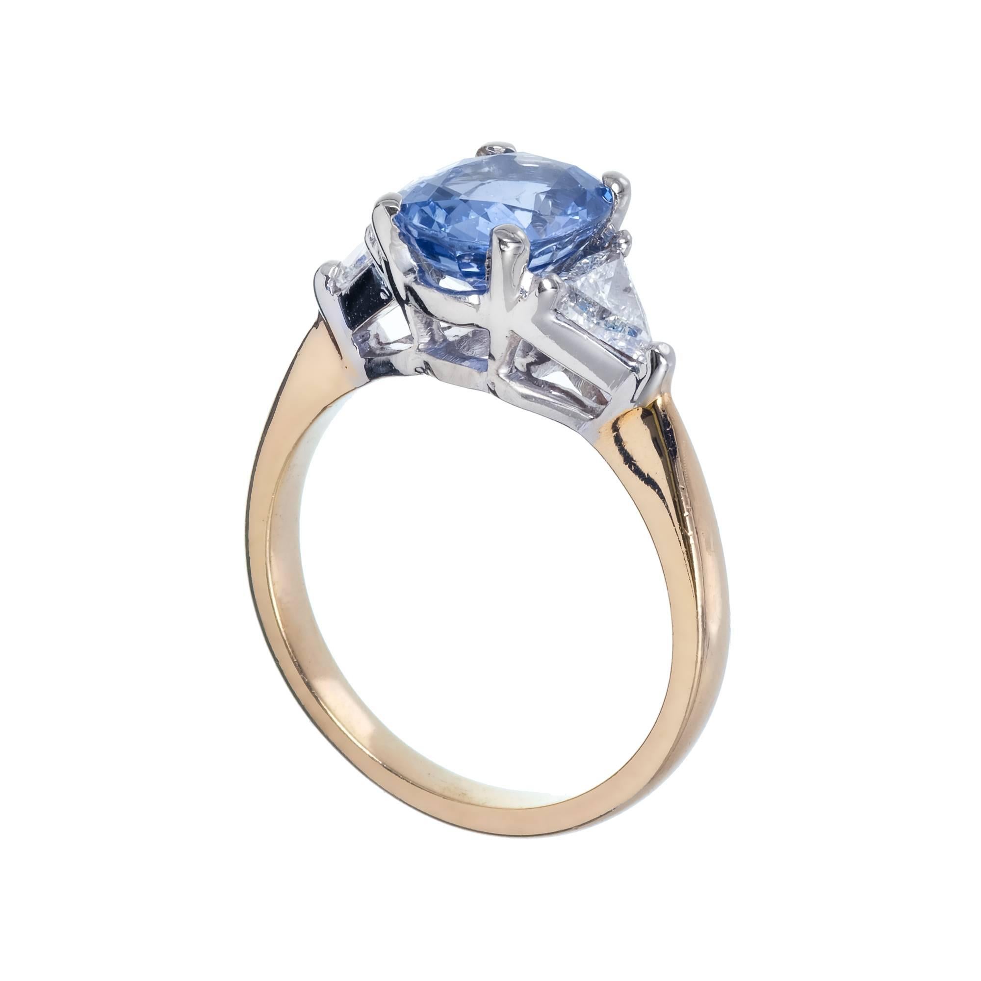 2.08 Carat Oval Sapphire Diamond Gold Three-Stone Engagement Ring 1