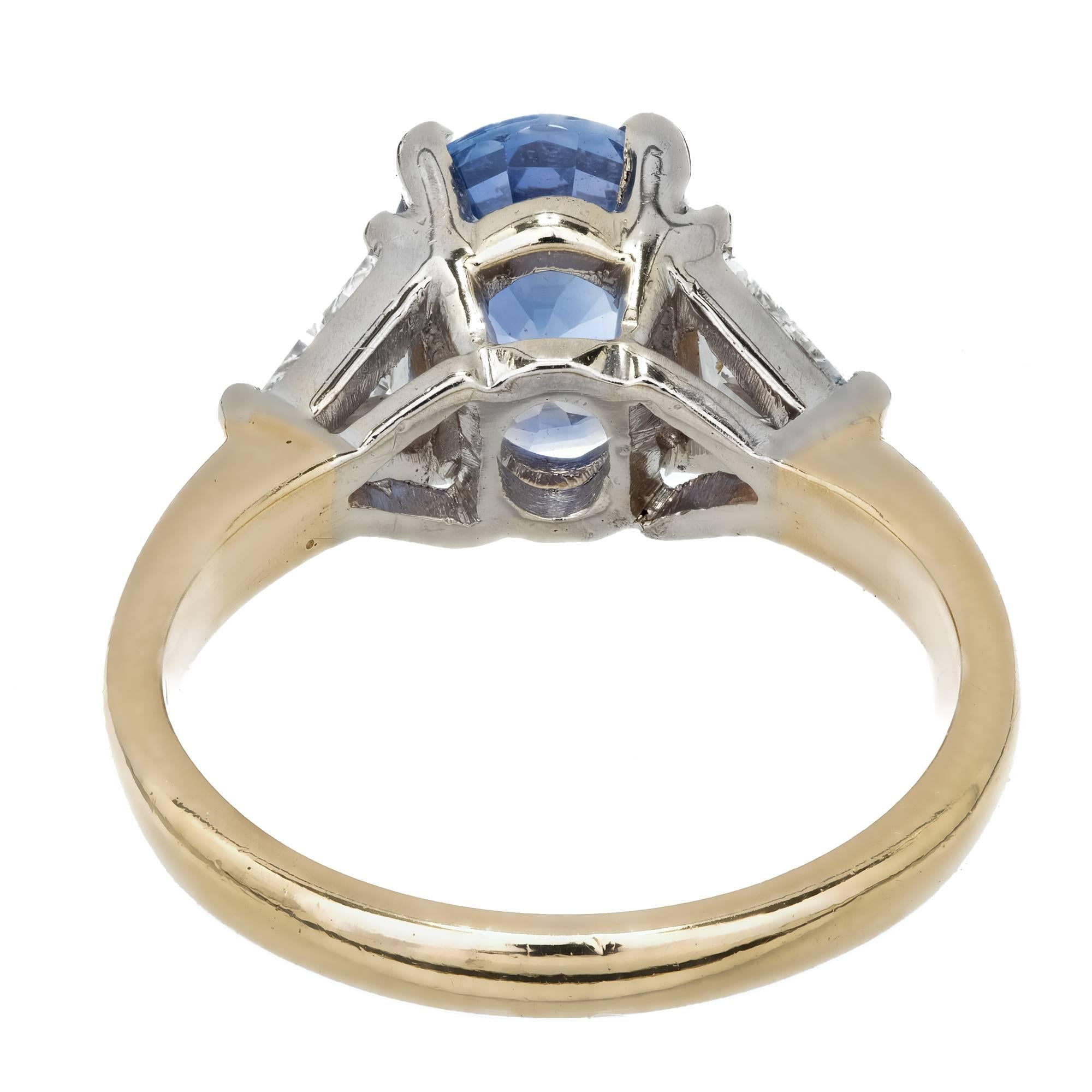 2.08 Carat Oval Sapphire Diamond Gold Three-Stone Engagement Ring 3