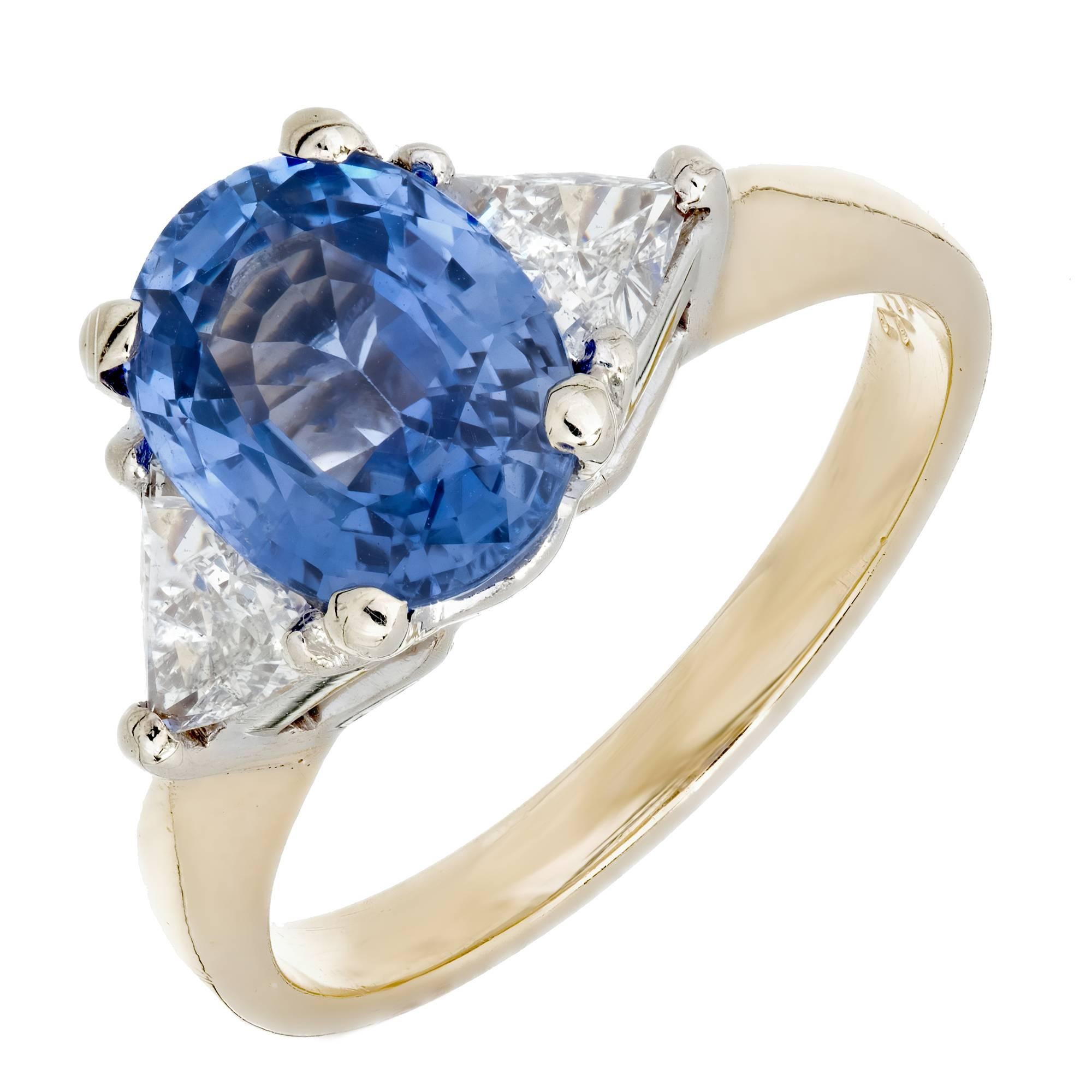2.08 Carat Oval Sapphire Diamond Gold Three-Stone Engagement Ring