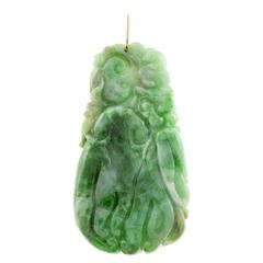 GIA Certified Large Carved Jadeite Jade Gold Pendant