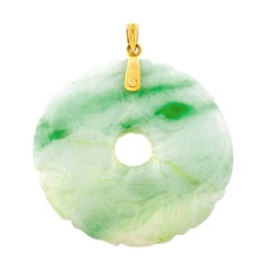 GIA Certified Jadeite Jade Carved Circle Gold Pendant