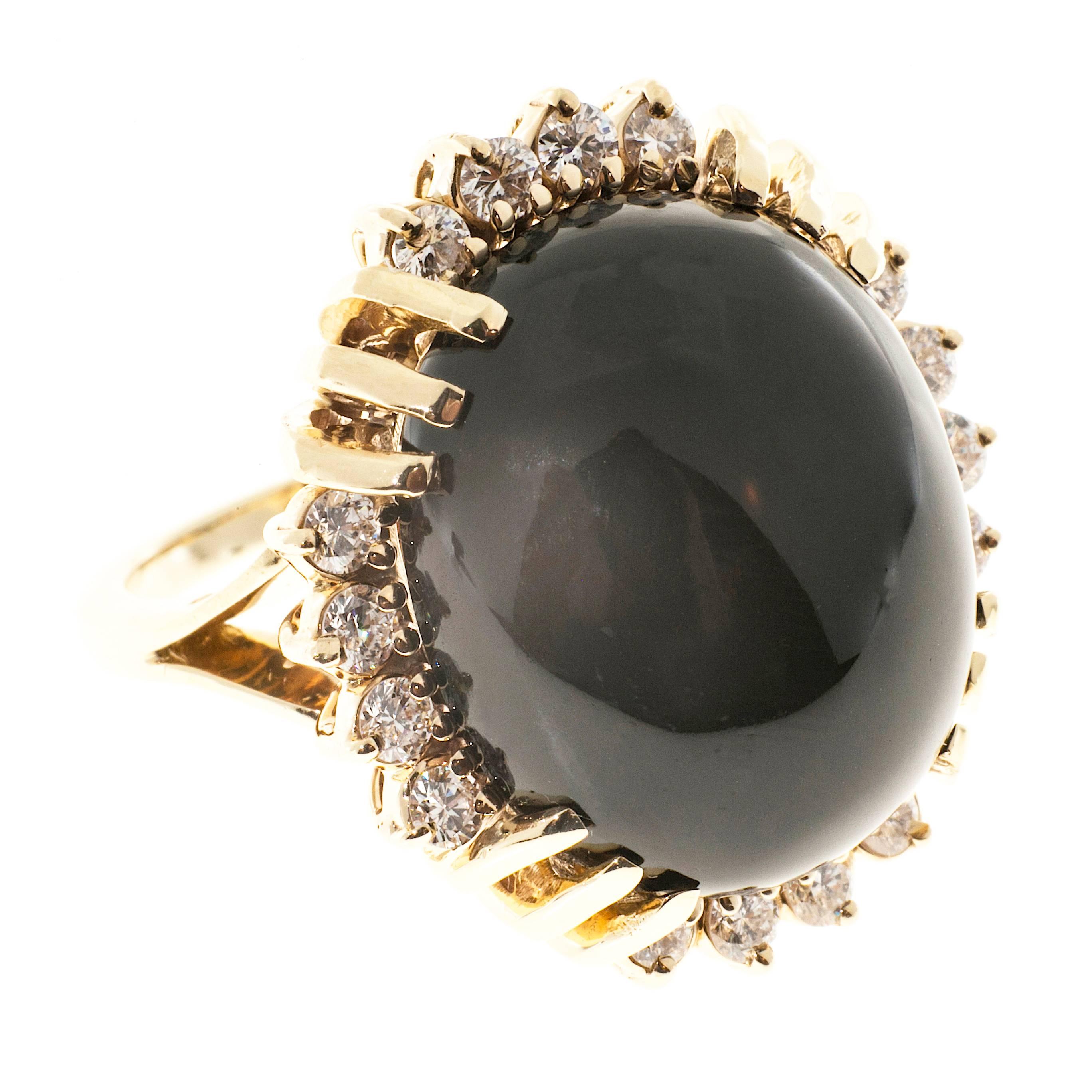 Black Onyx Diamond Dome Gold Cocktail Ring