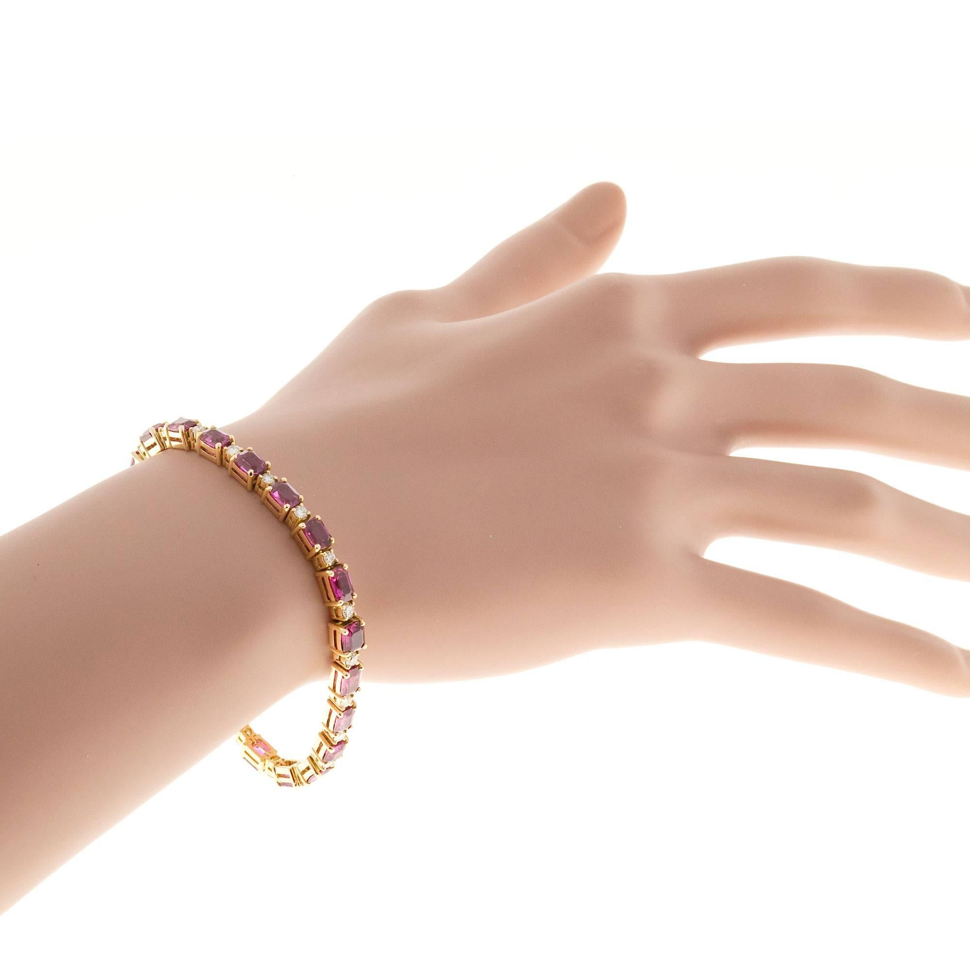 12.99 Carat Ruby Diamond Yellow Gold Bracelet For Sale 1