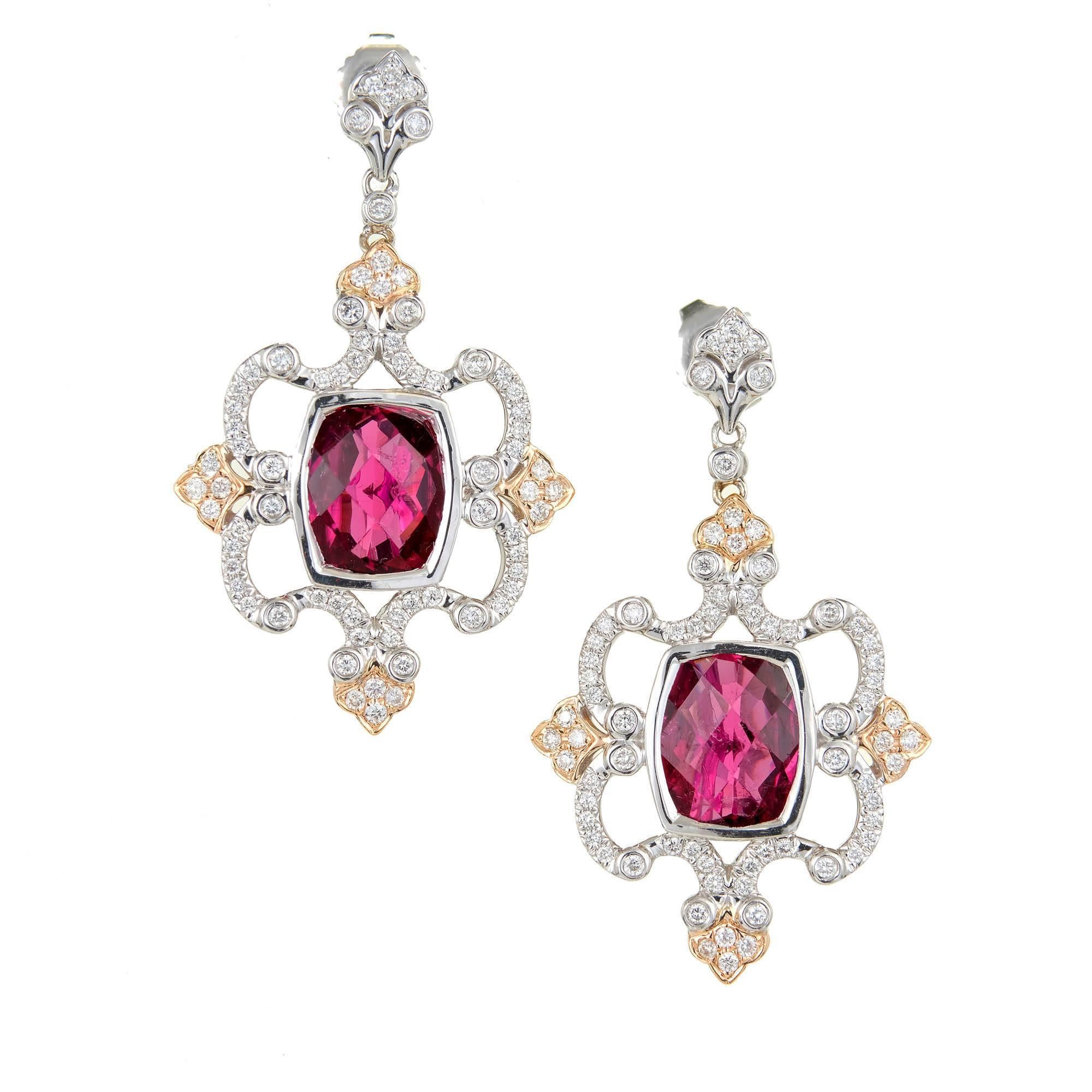 Charles Krypell Pink Tourmaline Diamond Gold Dangle Earring