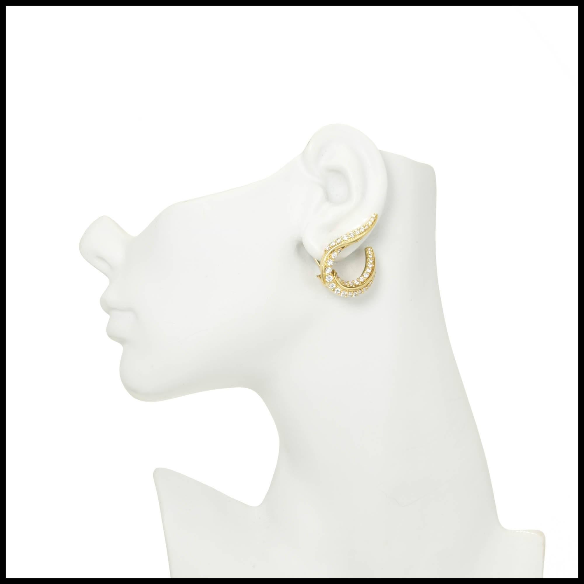 Robin Rotenier 2.50 Carat Diamond Yellow Gold Swirl Clip Post Earrings For Sale 4