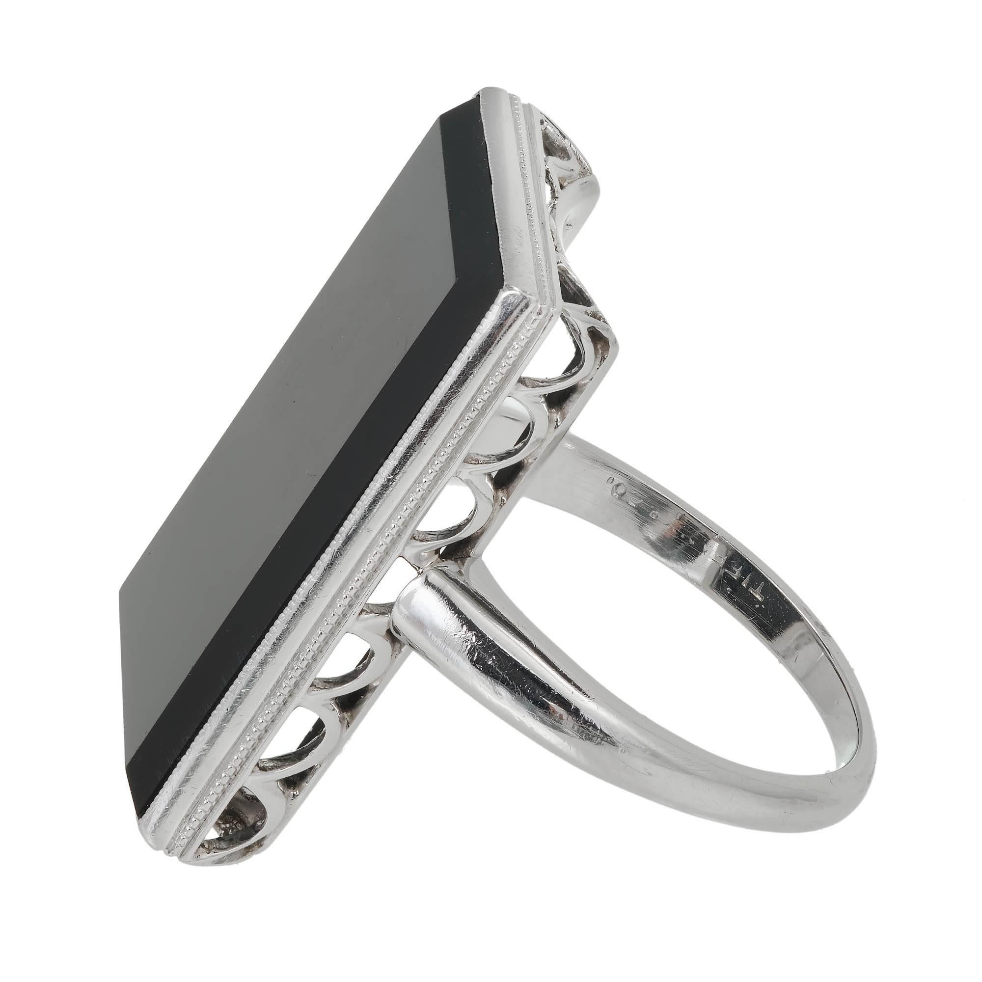 Tiffany & Co. Onyx Platinum Beveled Edge Cocktail Ring In Good Condition In Stamford, CT