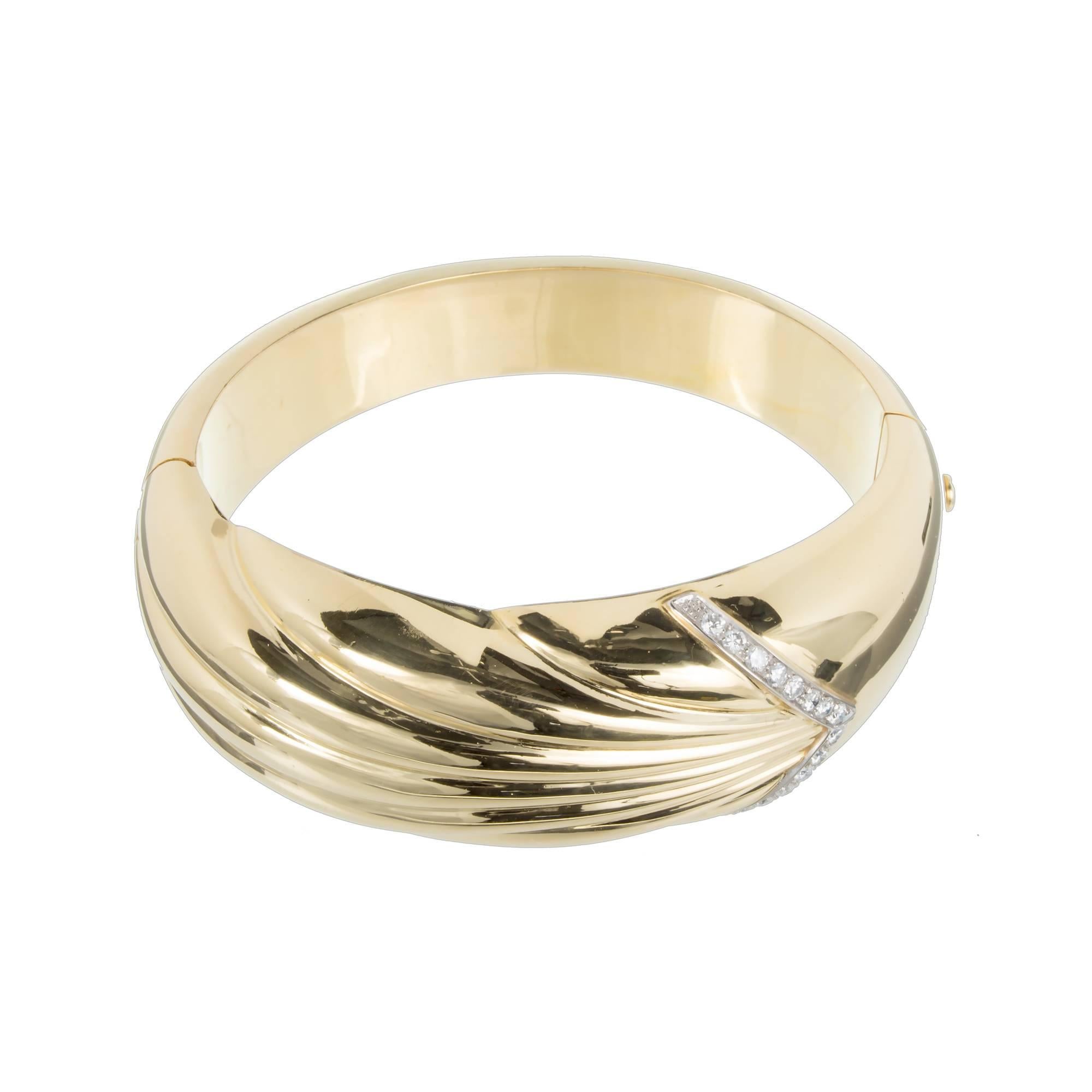 Round Cut .36 Carats Diamond Gold Wide Bangle Bracelet  For Sale