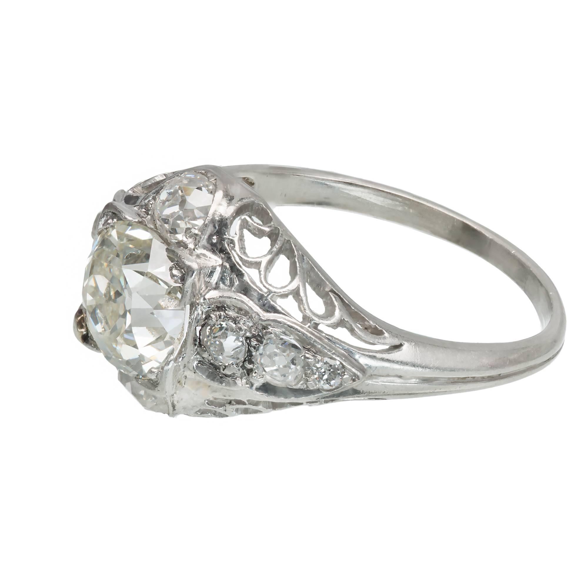 EGL-zertifizierter 1,40 Karat viktorianischer filigraner Platin-Verlobungsring mit Diamanten (Alteuropäischer Schliff) im Angebot