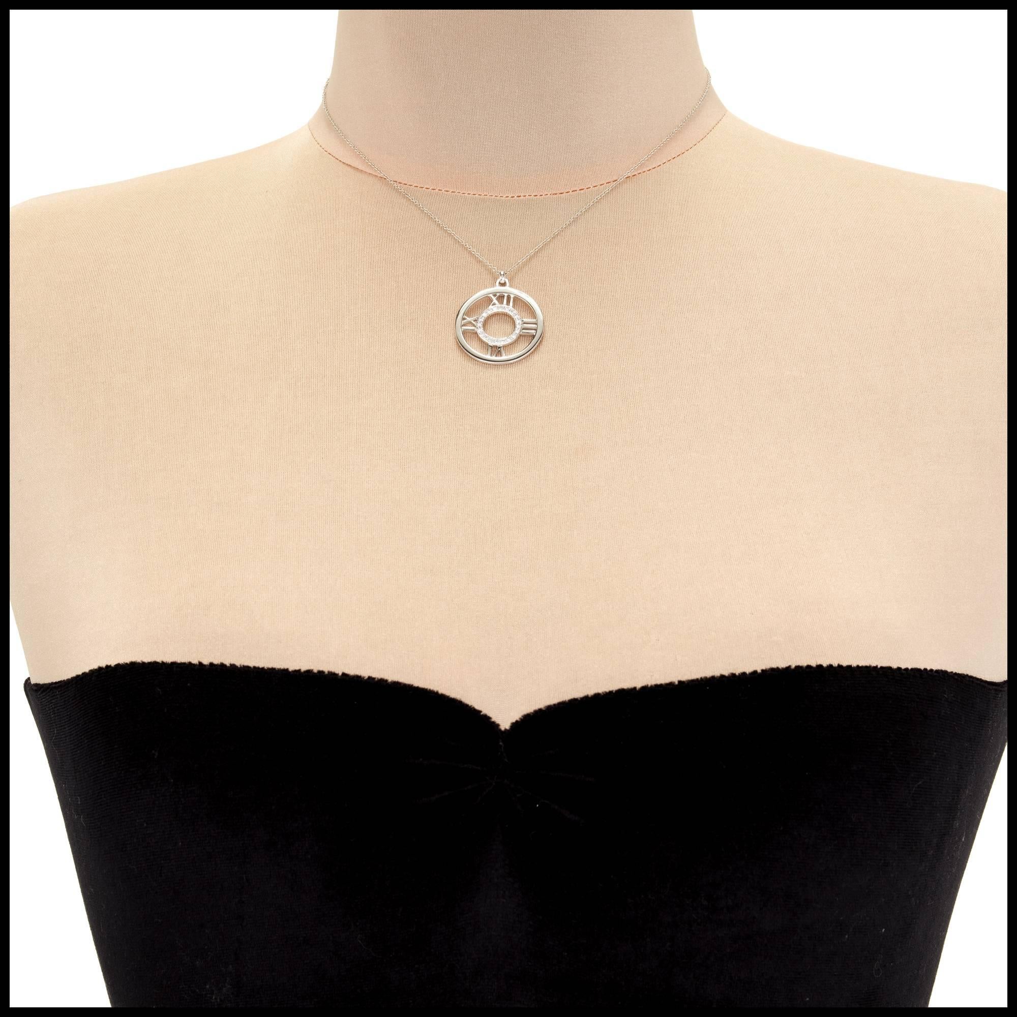 Tiffany & Co. Diamond Round Atlas Numerical Gold Necklace Pendant In Good Condition In Stamford, CT