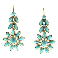 Antique Natural Persian Turquoise Gold Dangle Earrings