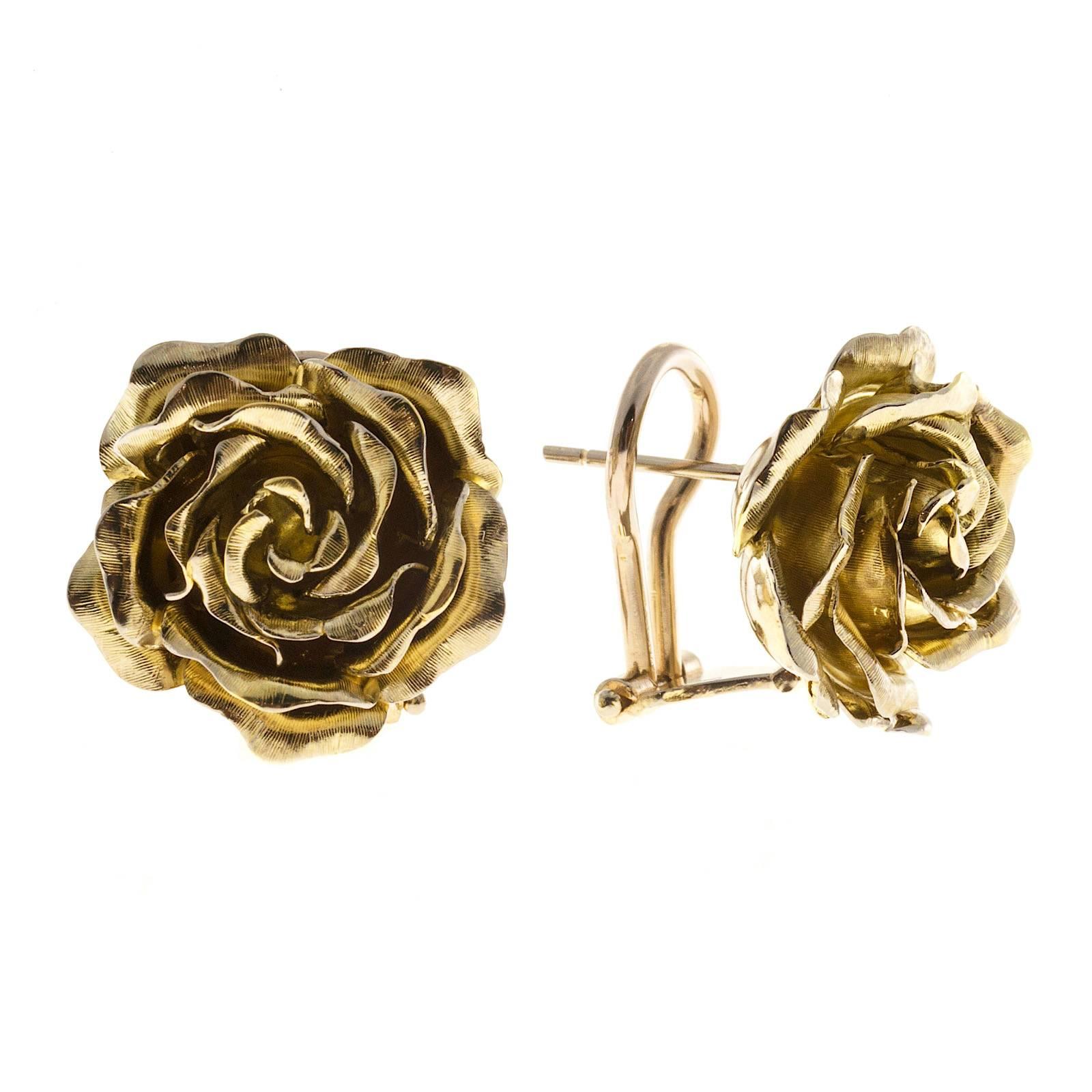 Tiffany & Co. Green Gold 3-D Clip Post Flower Earrings 2