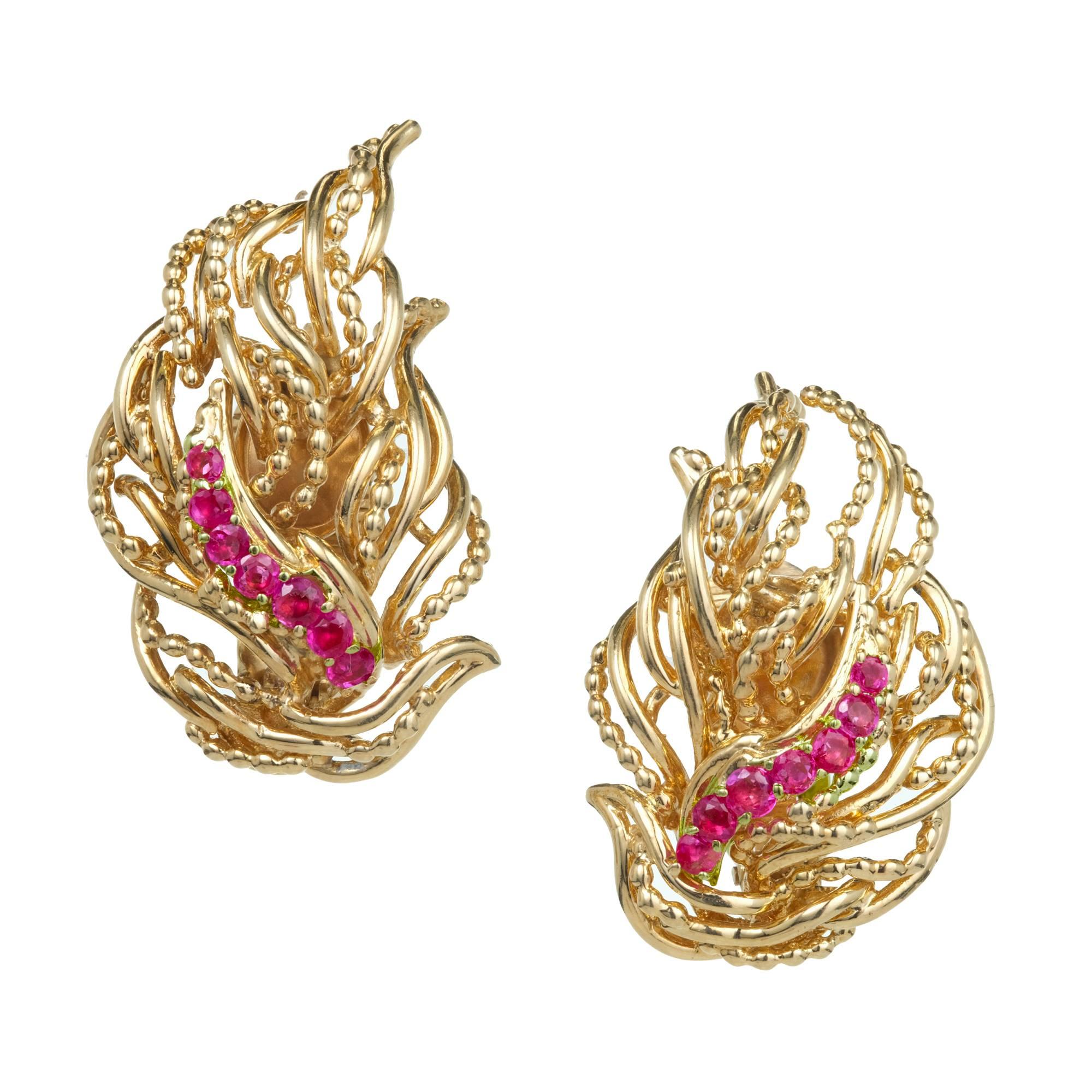 Tiffany & Co. Ruby Flame Gold Clip Post Earrings