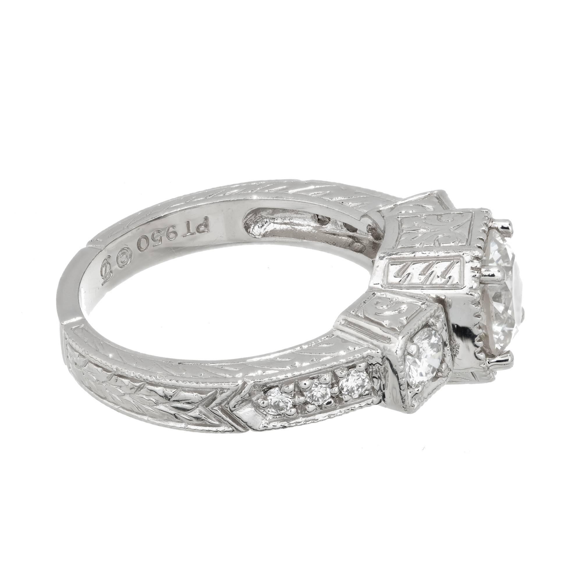 Women's EGL Certified 1.27 Carat White Diamond Three-Stone Platinum Ring For Sale