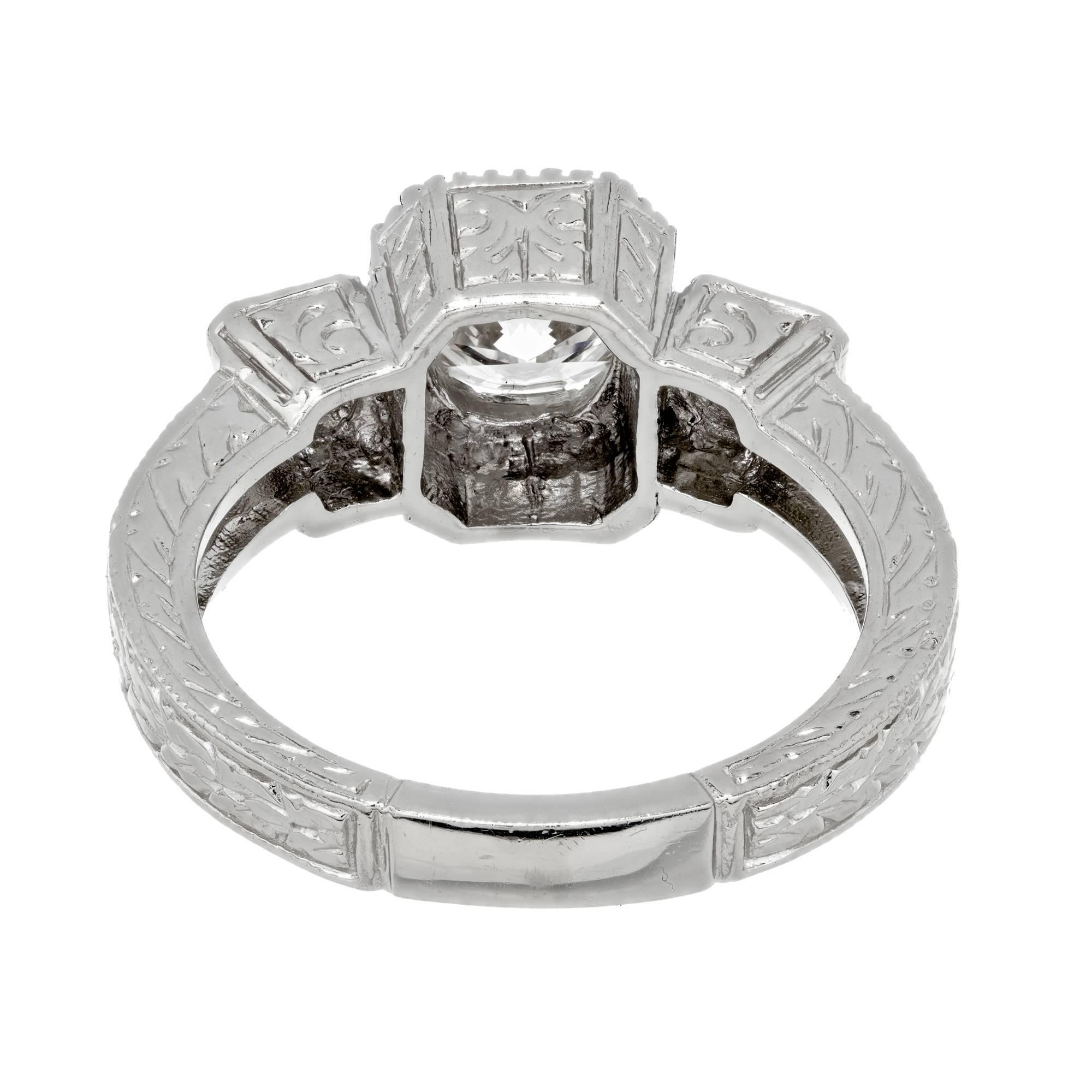 EGL Certified 1.27 Carat White Diamond Three-Stone Platinum Ring For Sale 3