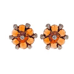Citrine Diamond Round Flower Rose Gold Earrings 9