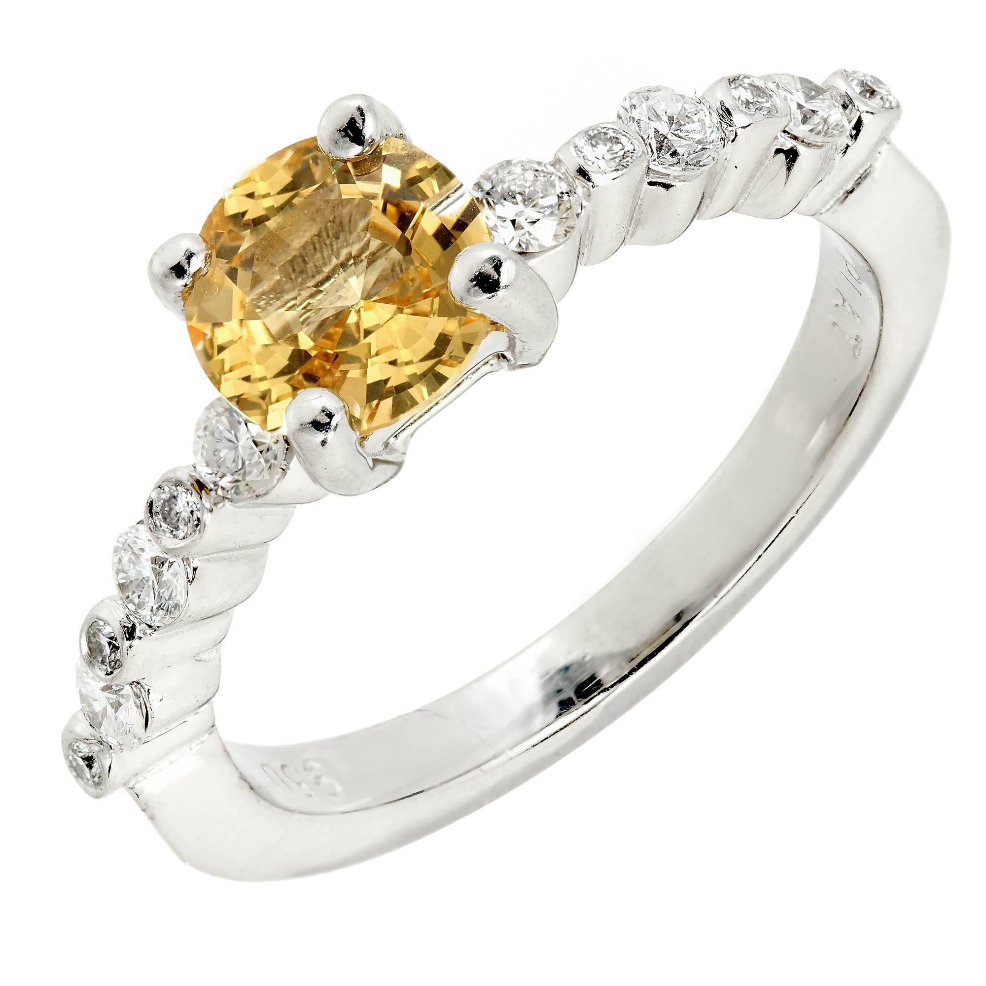 1.05 Carat Natural Fancy Yellow Sapphire Diamond Platinum Engagement Ring For Sale