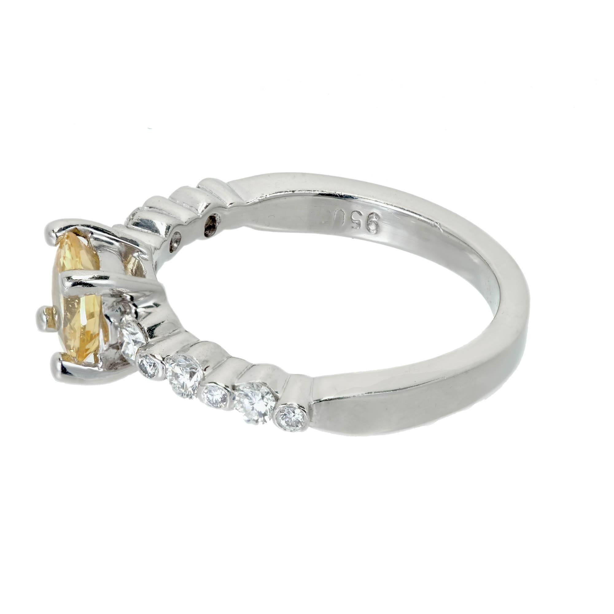 1.05 Carat Natural Fancy Yellow Sapphire Diamond Platinum Engagement Ring In Good Condition For Sale In Stamford, CT