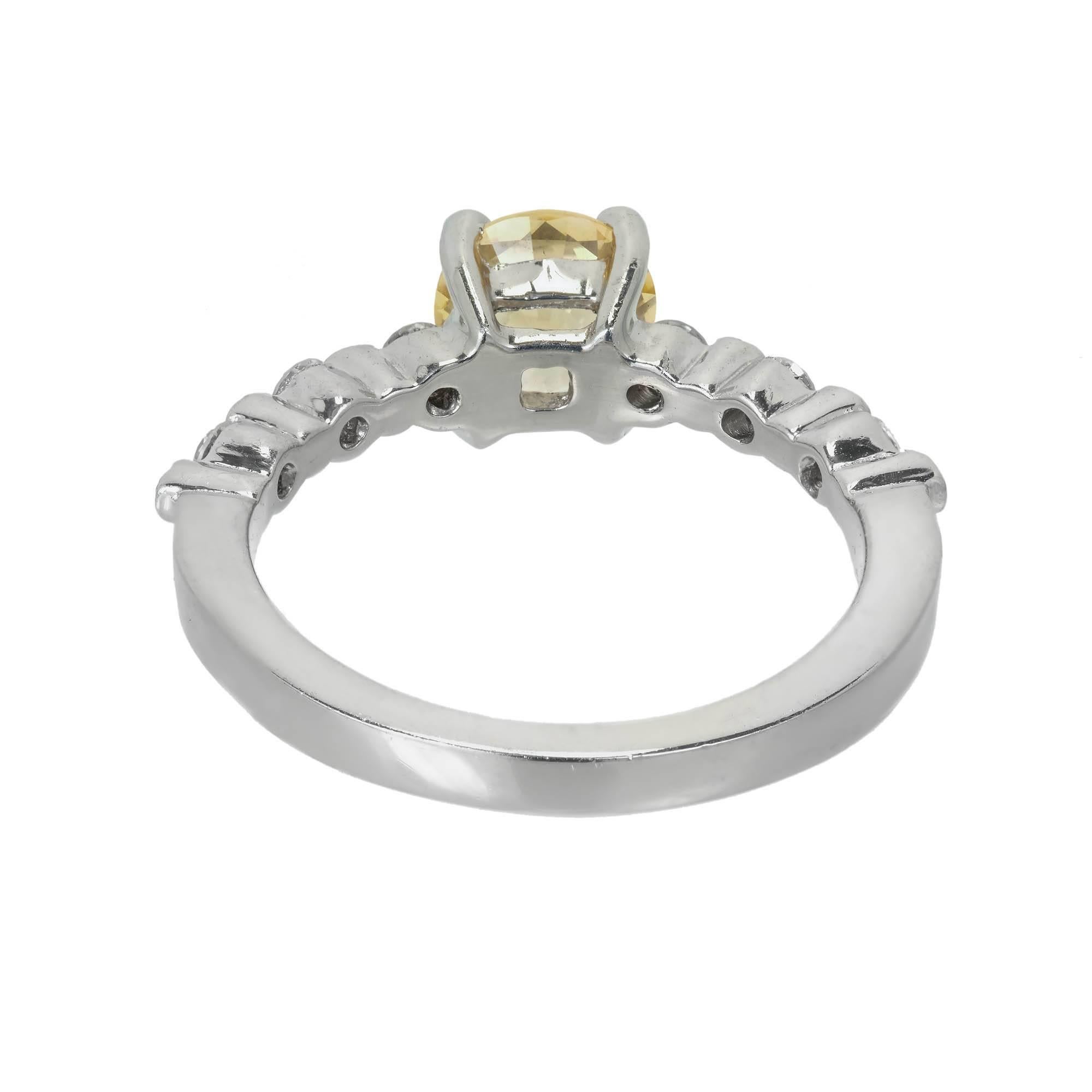 Women's 1.05 Carat Natural Fancy Yellow Sapphire Diamond Platinum Engagement Ring For Sale