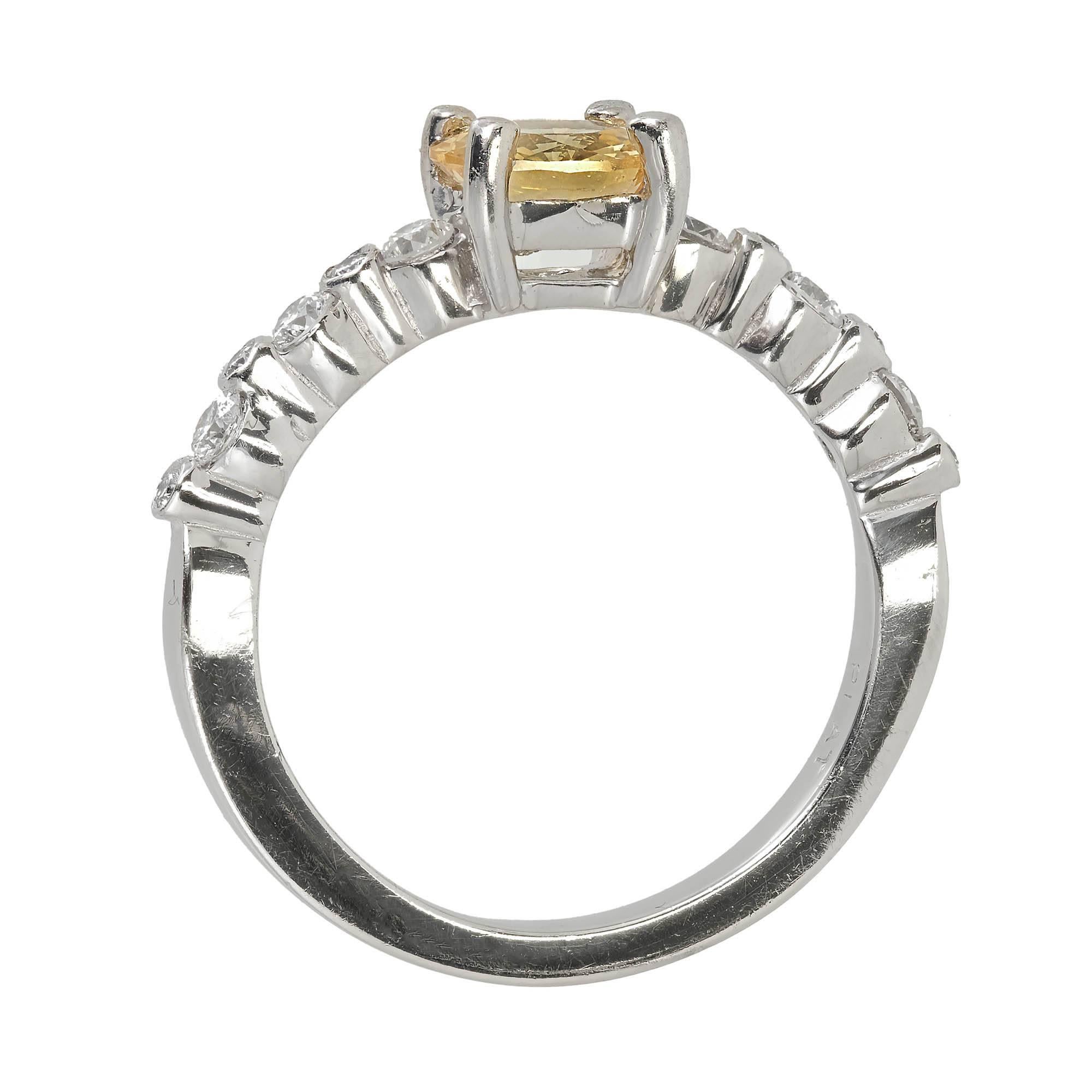 1.05 Carat Natural Fancy Yellow Sapphire Diamond Platinum Engagement Ring For Sale 3