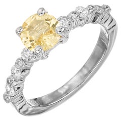 GIA 1.05 Carat Natural Fancy Yellow Sapphire Diamond Platinum Engagement Ring