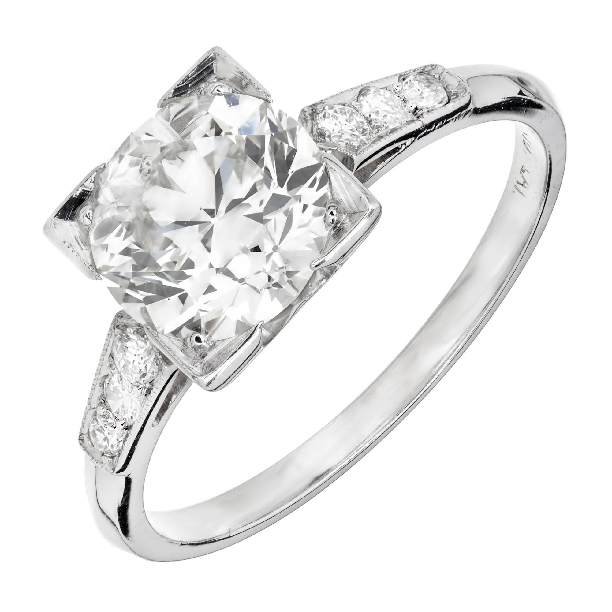 EGL Certified 1.62 Carat Certified Art Deco Diamond Platinum Engagement Ring