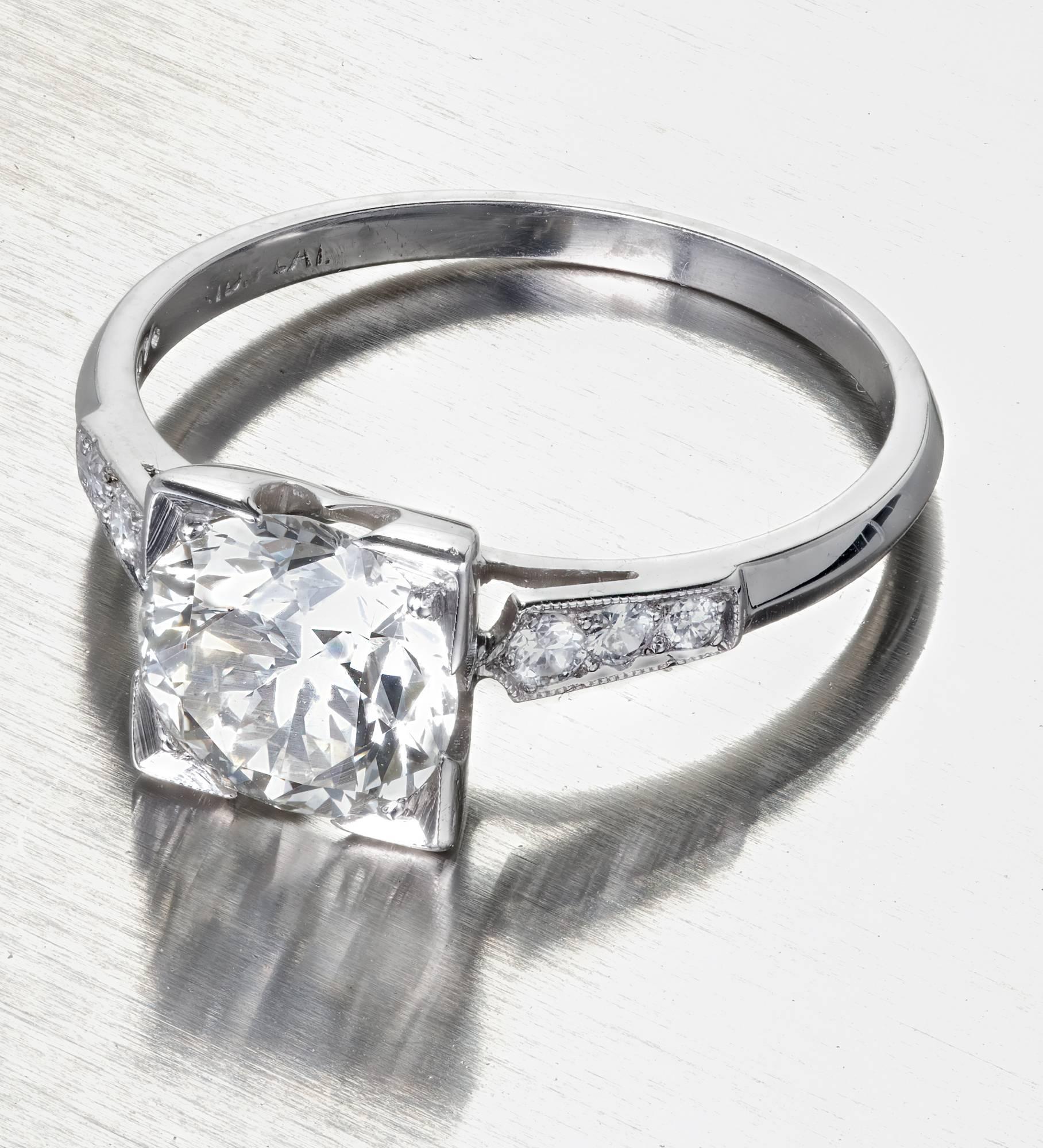 EGL Certified 1.62 Carat Certified Art Deco Diamond Platinum Engagement Ring 3