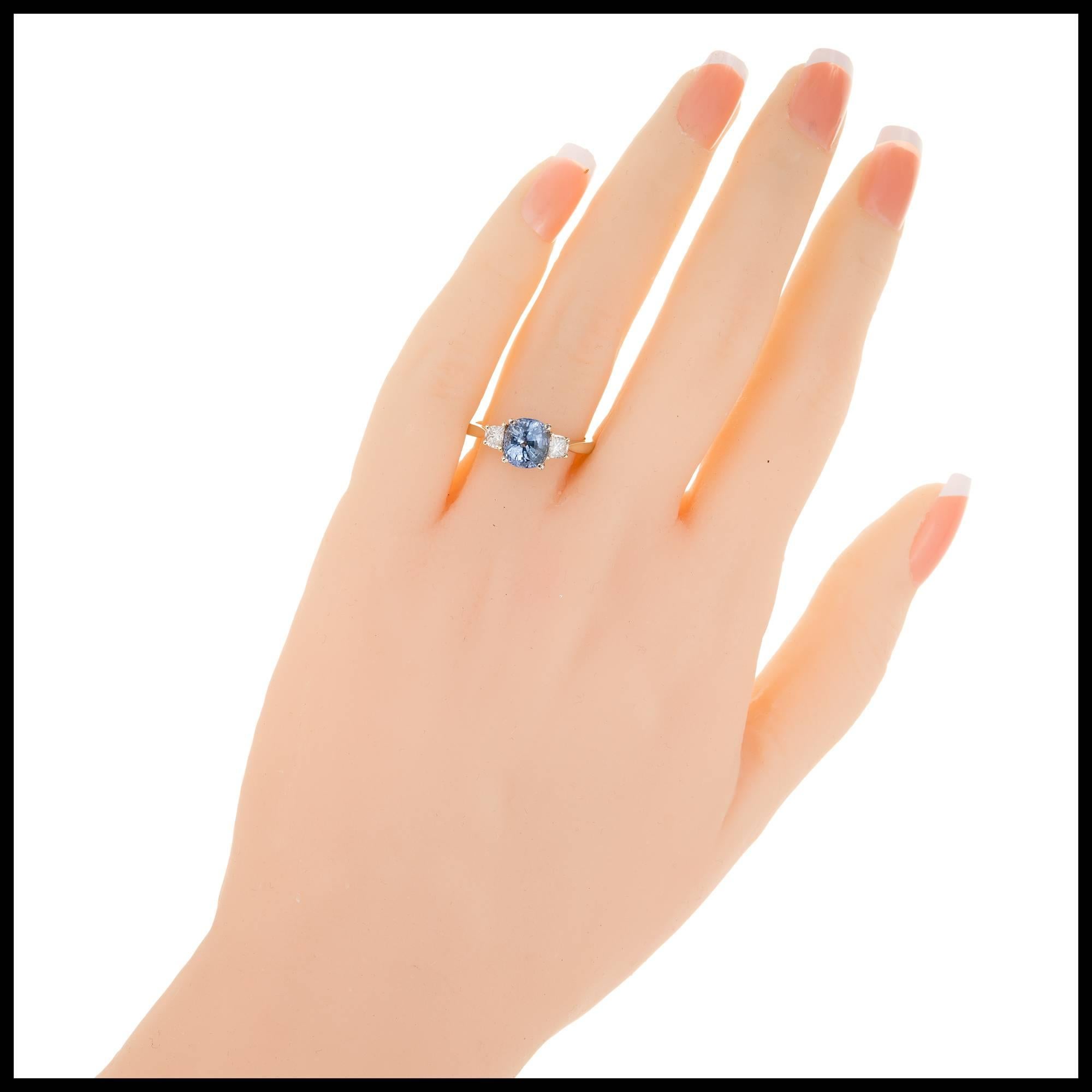 Peter Suchy 2.22 Carat Blue Sapphire Diamond Three-Stone Gold Engagement Ring 1